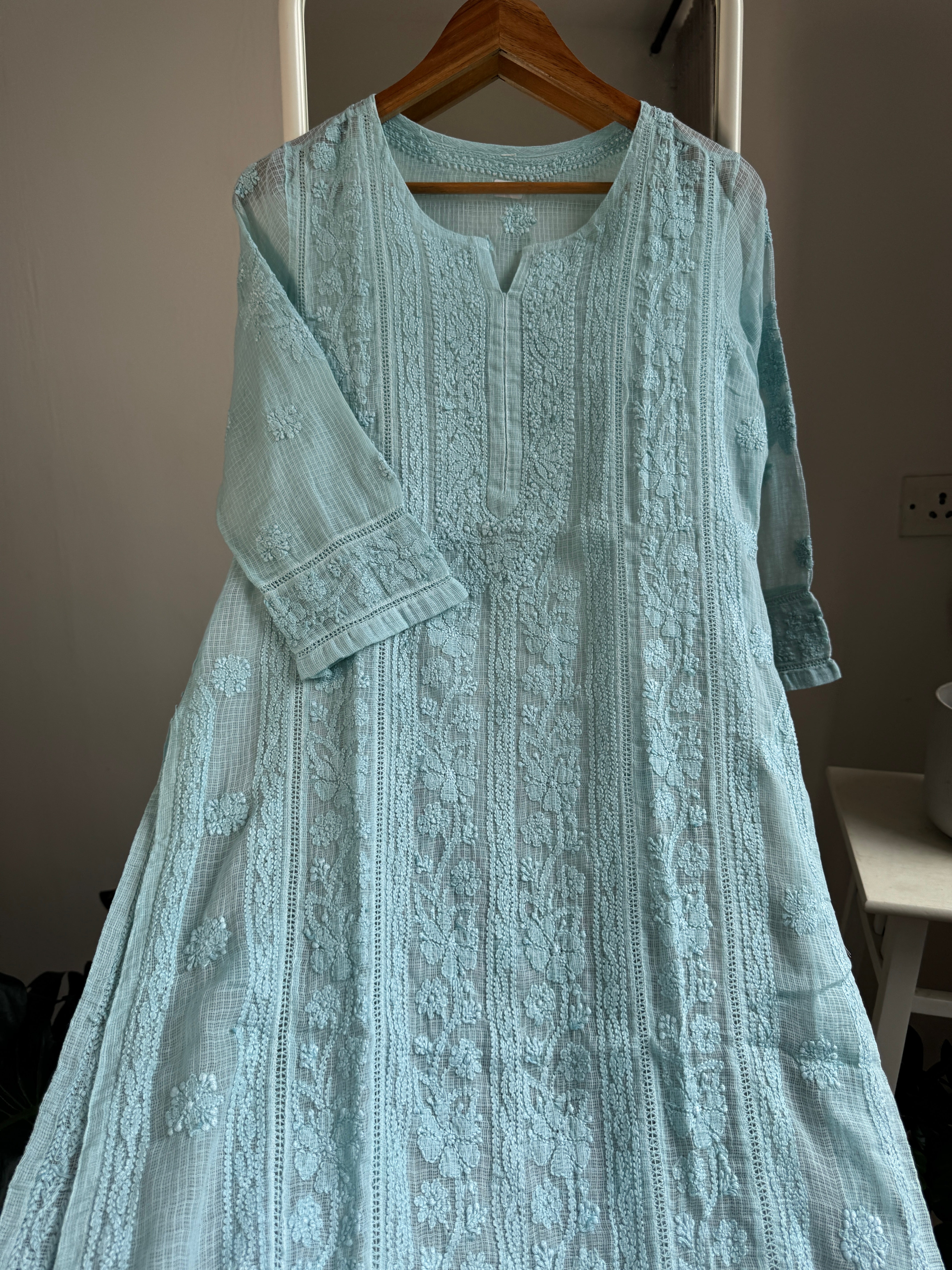 Kota Soft Cotton Chikankari Kurti - Turquoise blue - CHAND Collection (Copy) ARIAA CHIKANKARI 