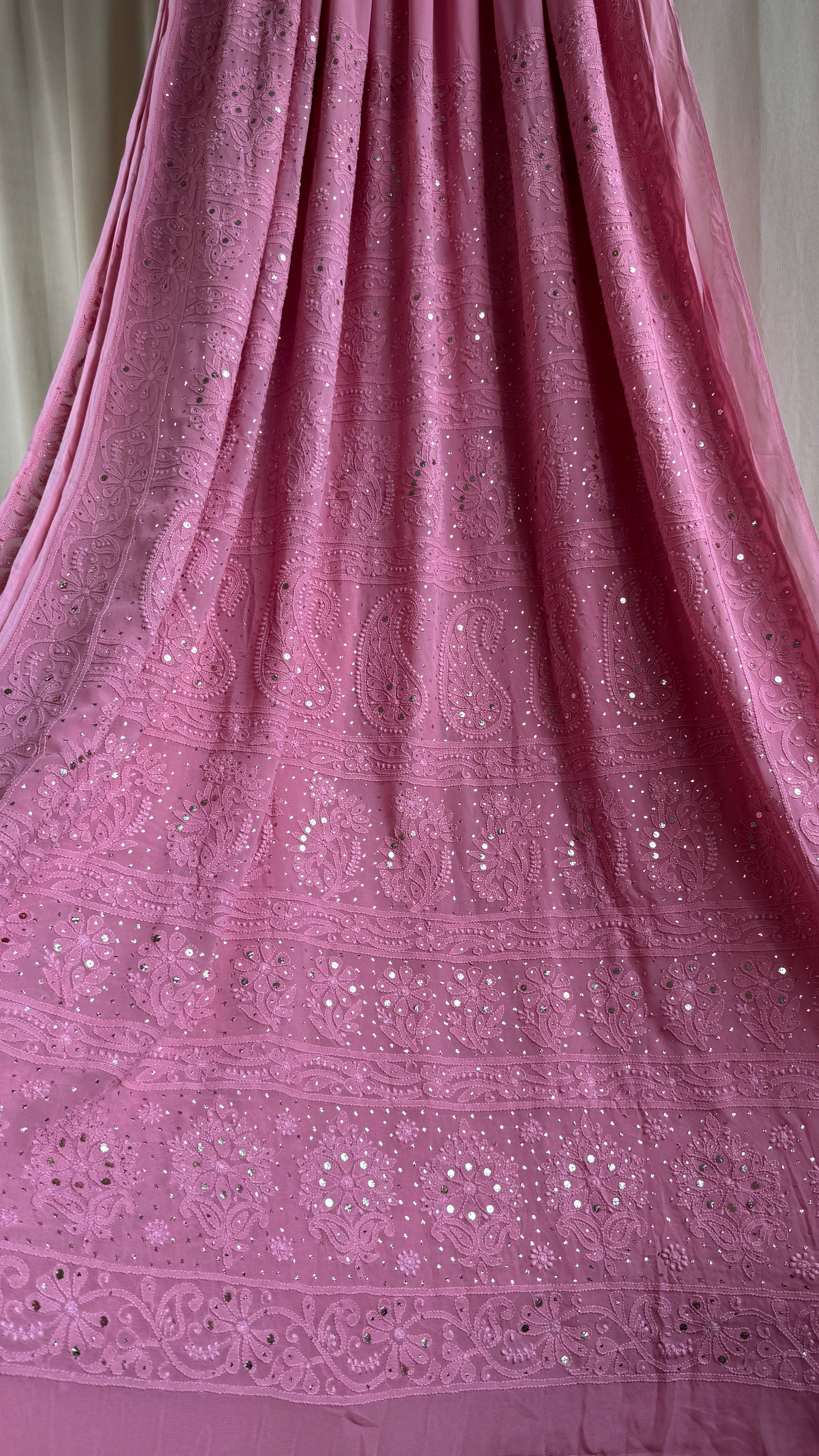 Viscose Rosewood Chikankari saree with Mukaish Work