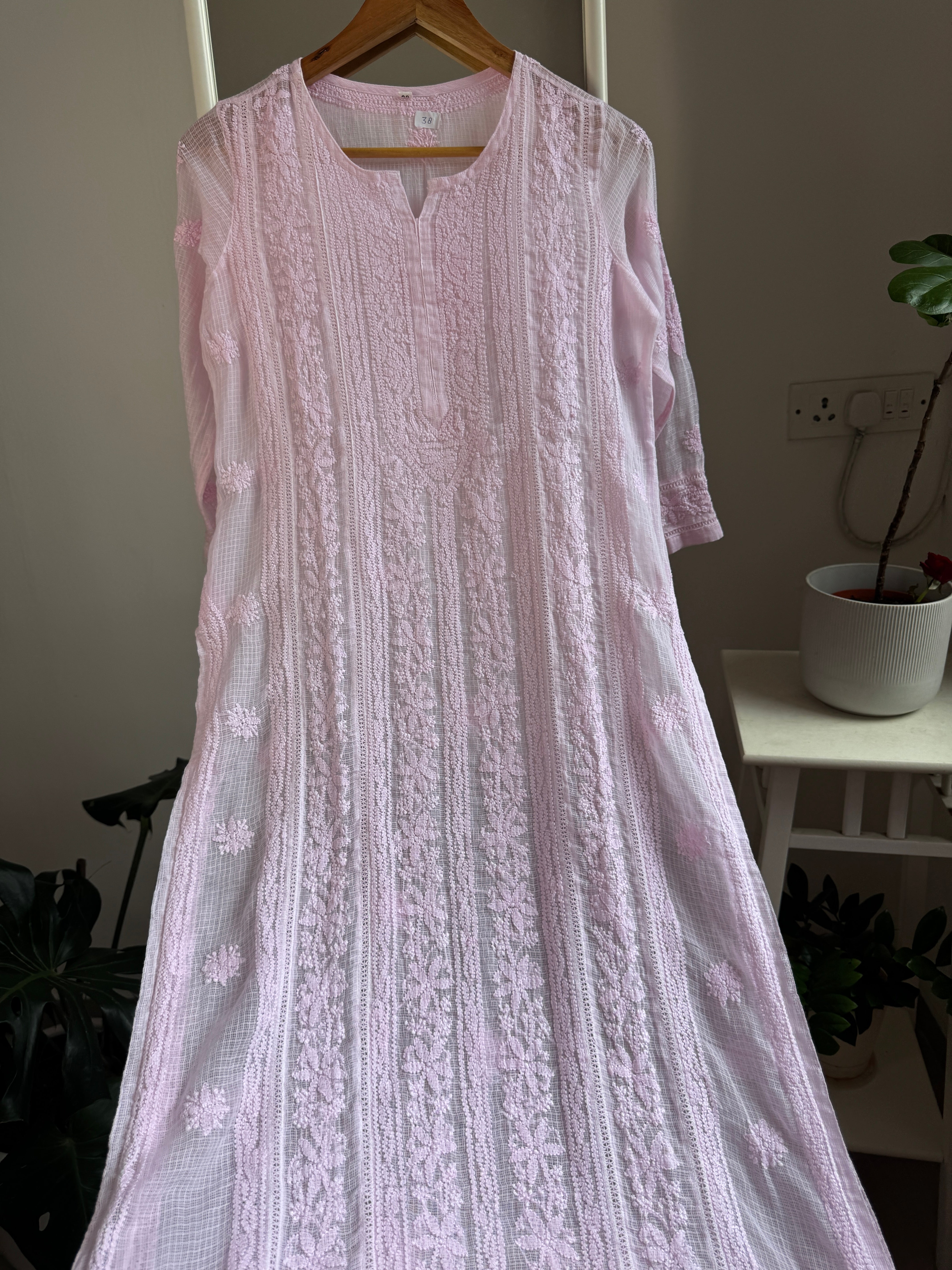 Kota Soft Cotton Chikankari Kurti - Pink - CHAND Collection ARIAA CHIKANKARI 