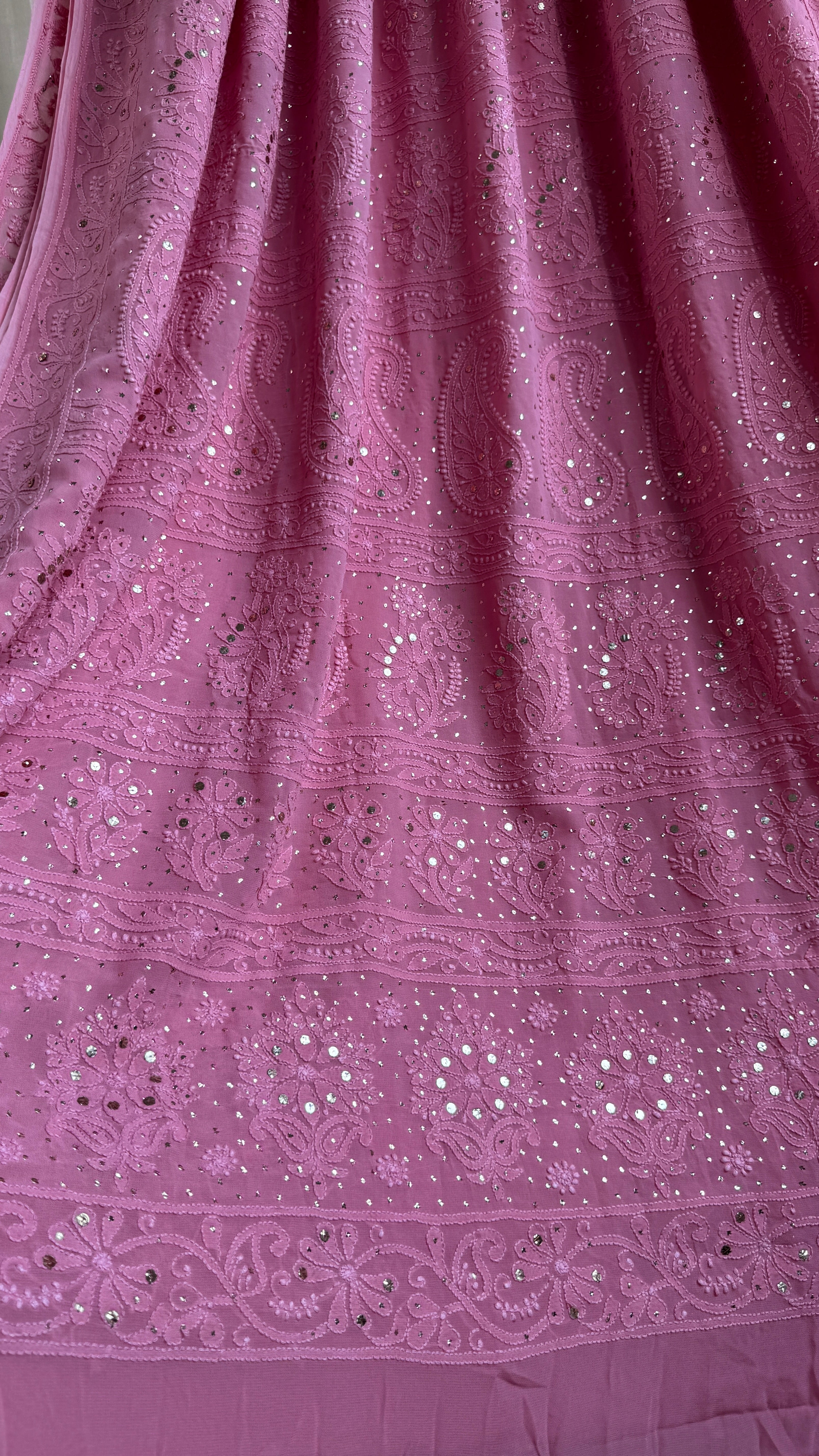 Viscose Rosewood Chikankari saree with Mukaish Work