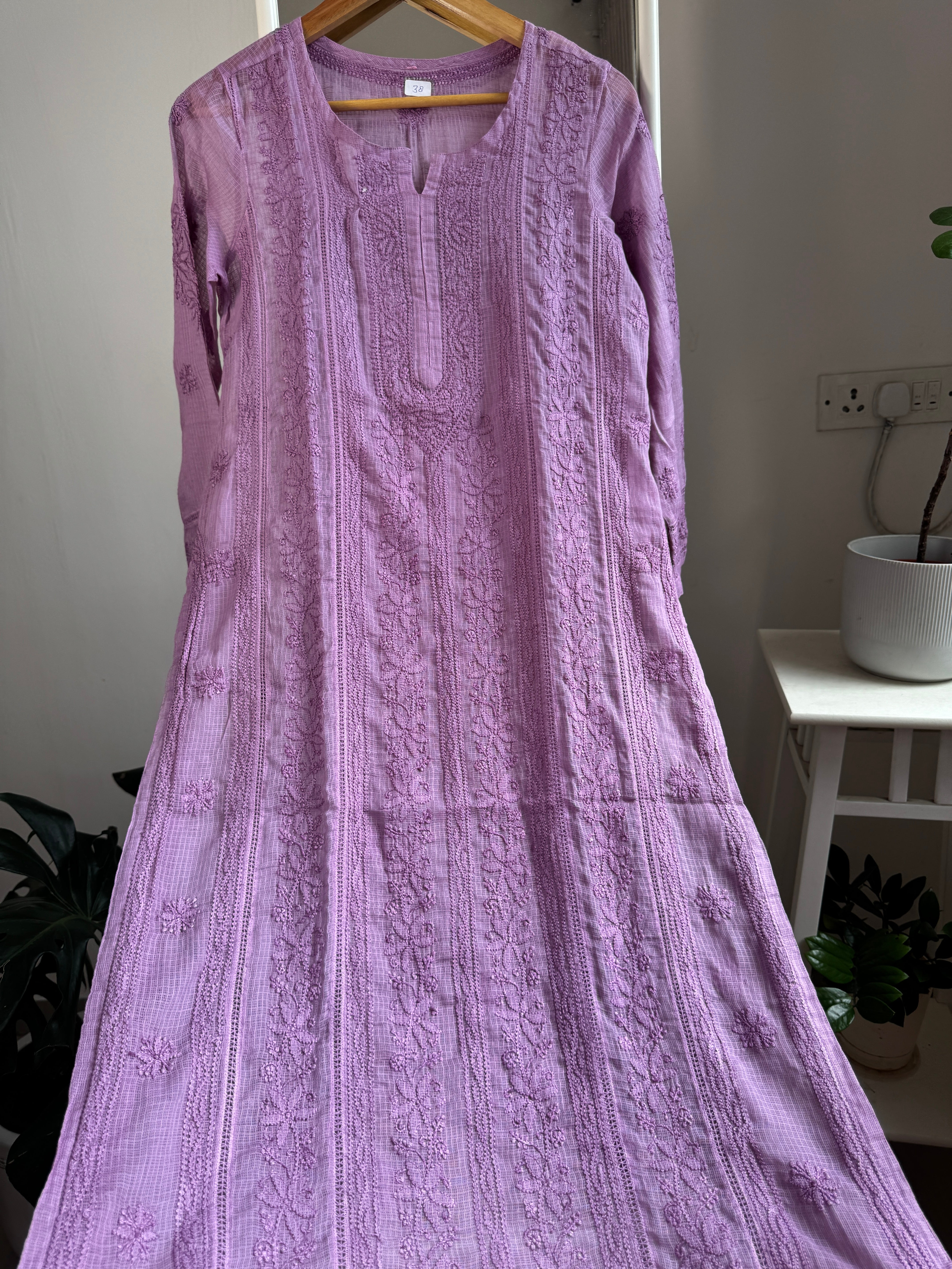 Kota Soft Cotton Chikankari Kurti - Lilac - CHAND Collection ARIAA CHIKANKARI 