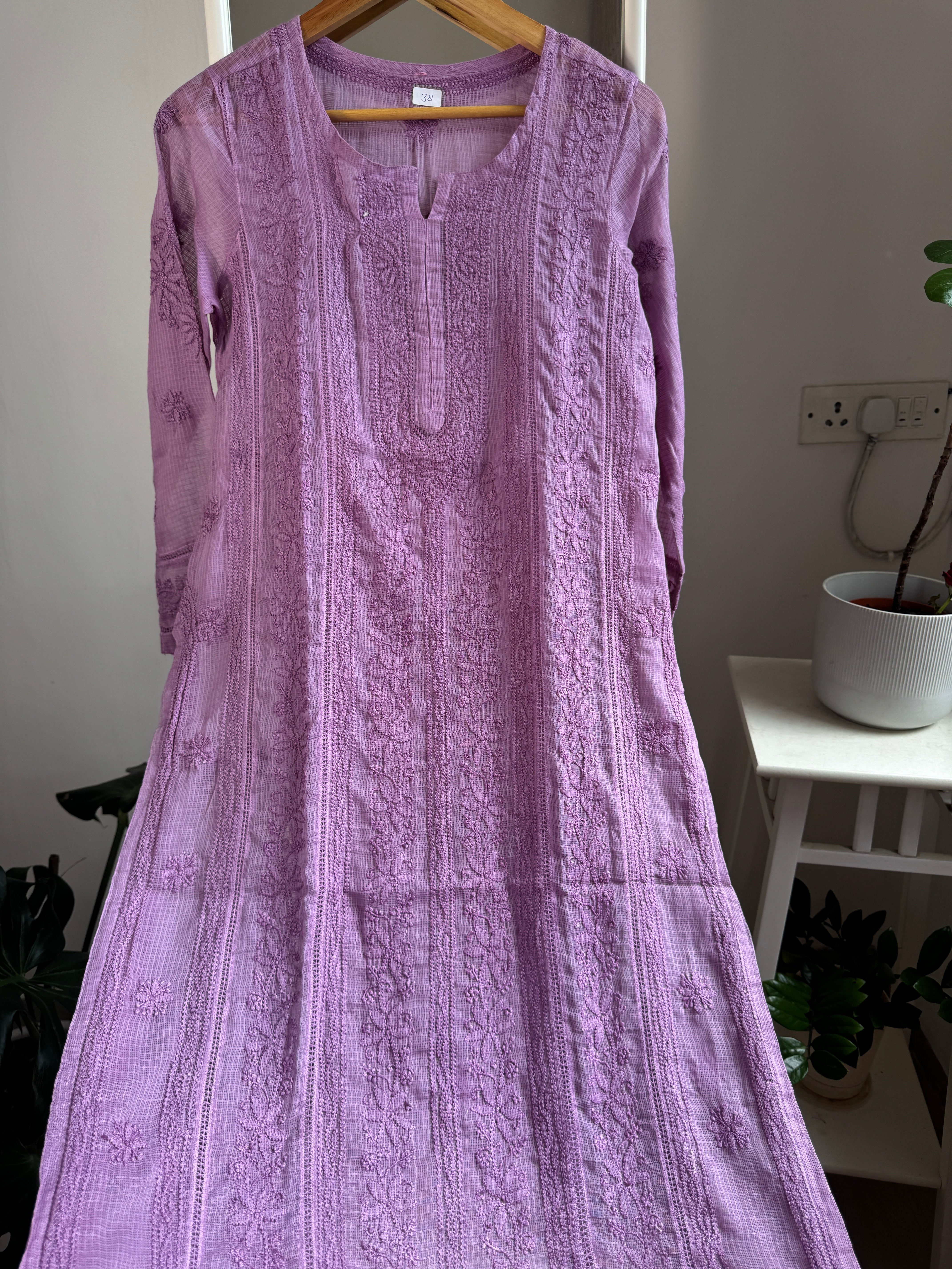 Kota Soft Cotton Chikankari Kurti - Lilac - CHAND Collection ARIAA CHIKANKARI 