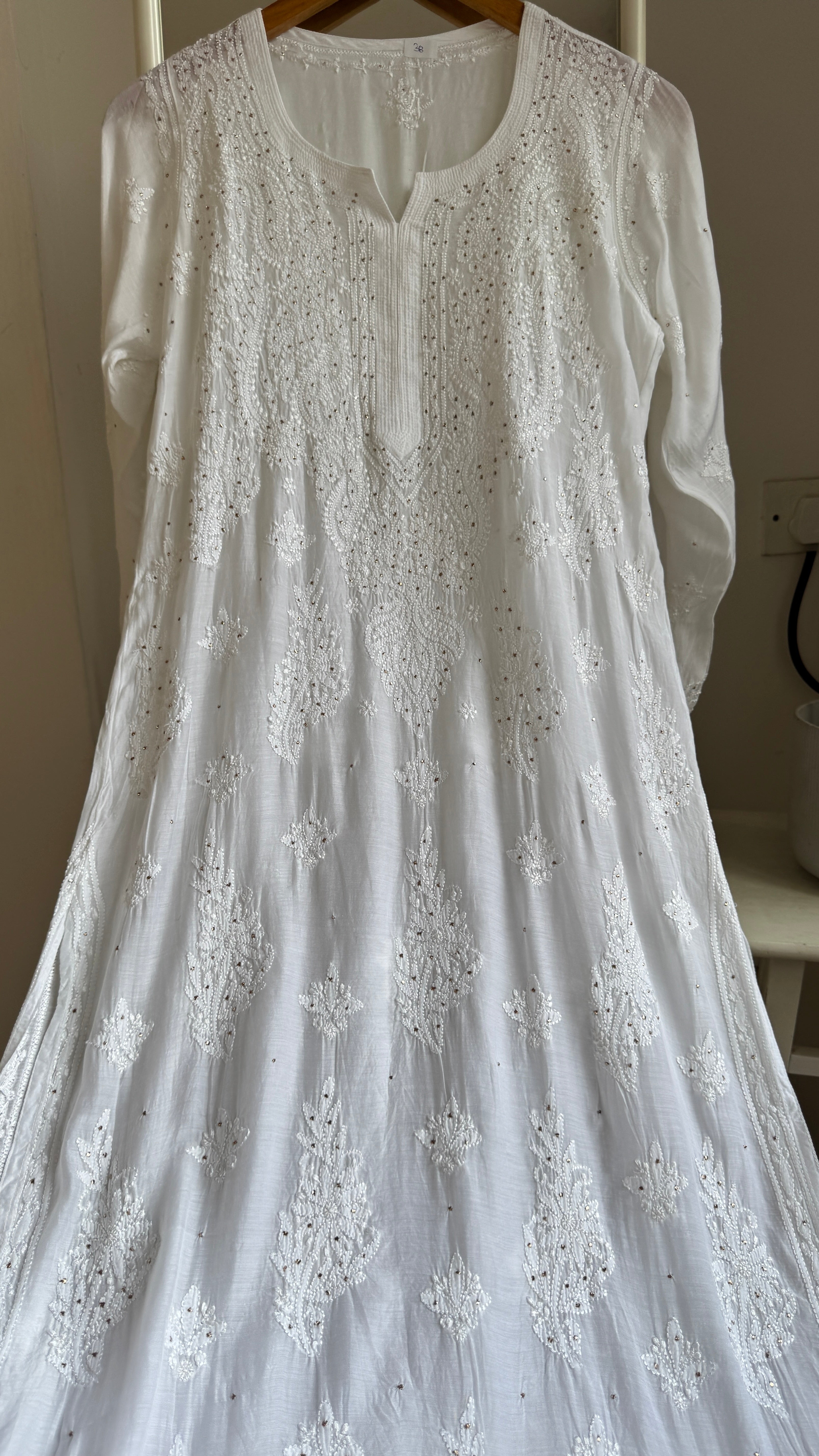 Muslin Chikankari Kurti with Mukaish work - White