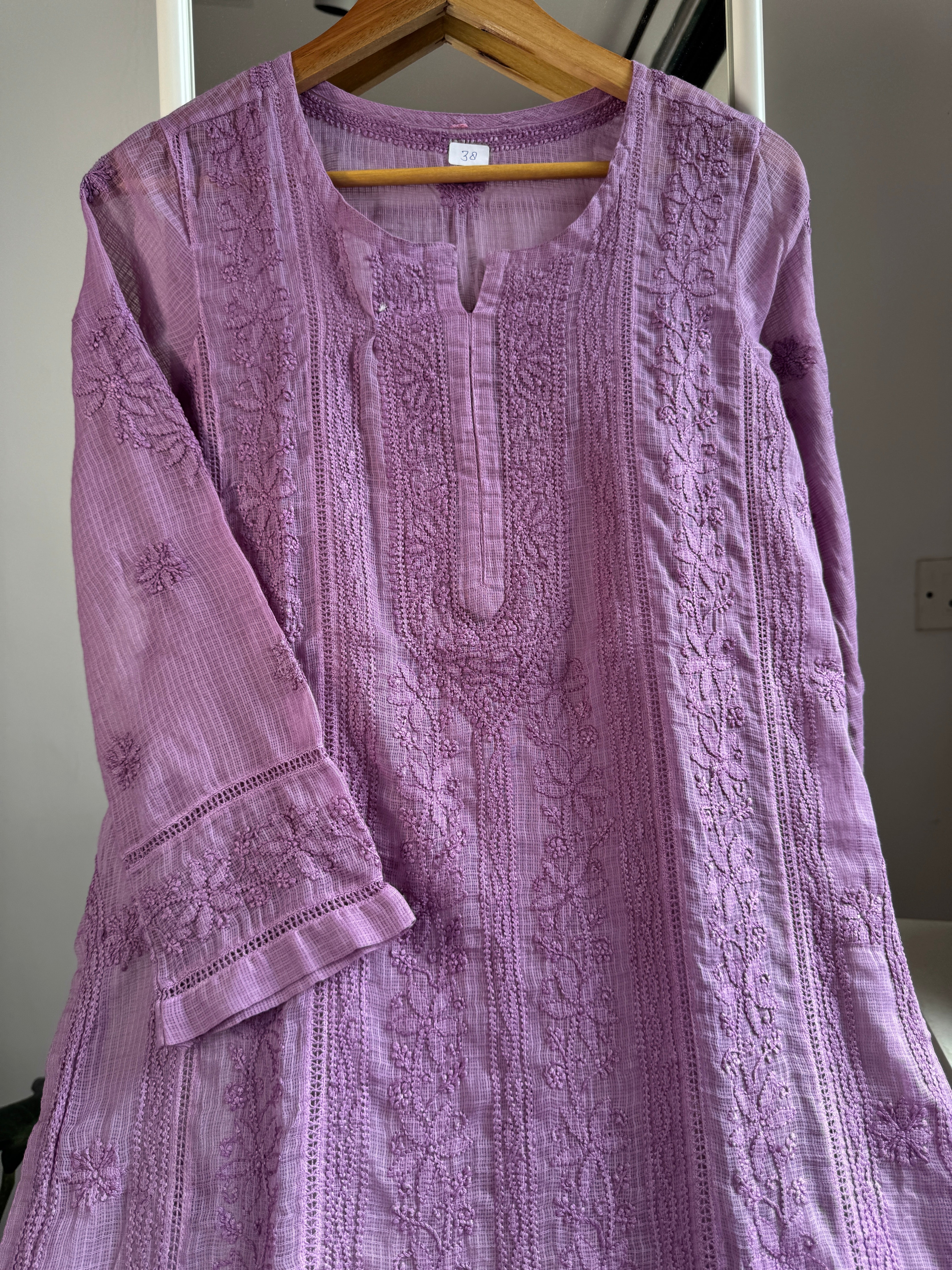Kota Soft Cotton Chikankari Kurti - Lilac - CHAND Collection ARIAA CHIKANKARI 