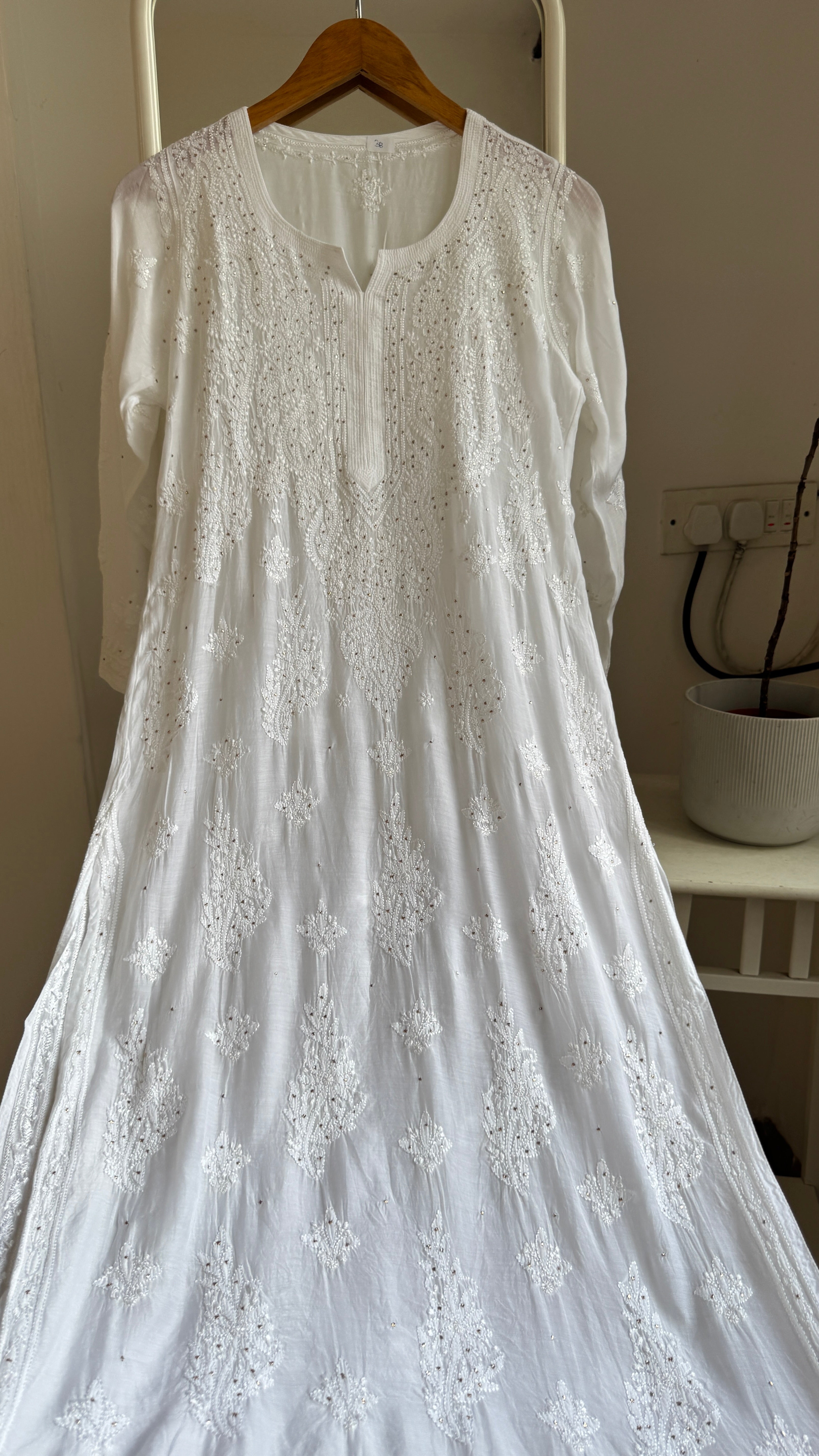 Muslin Chikankari Kurti with Mukaish work - White