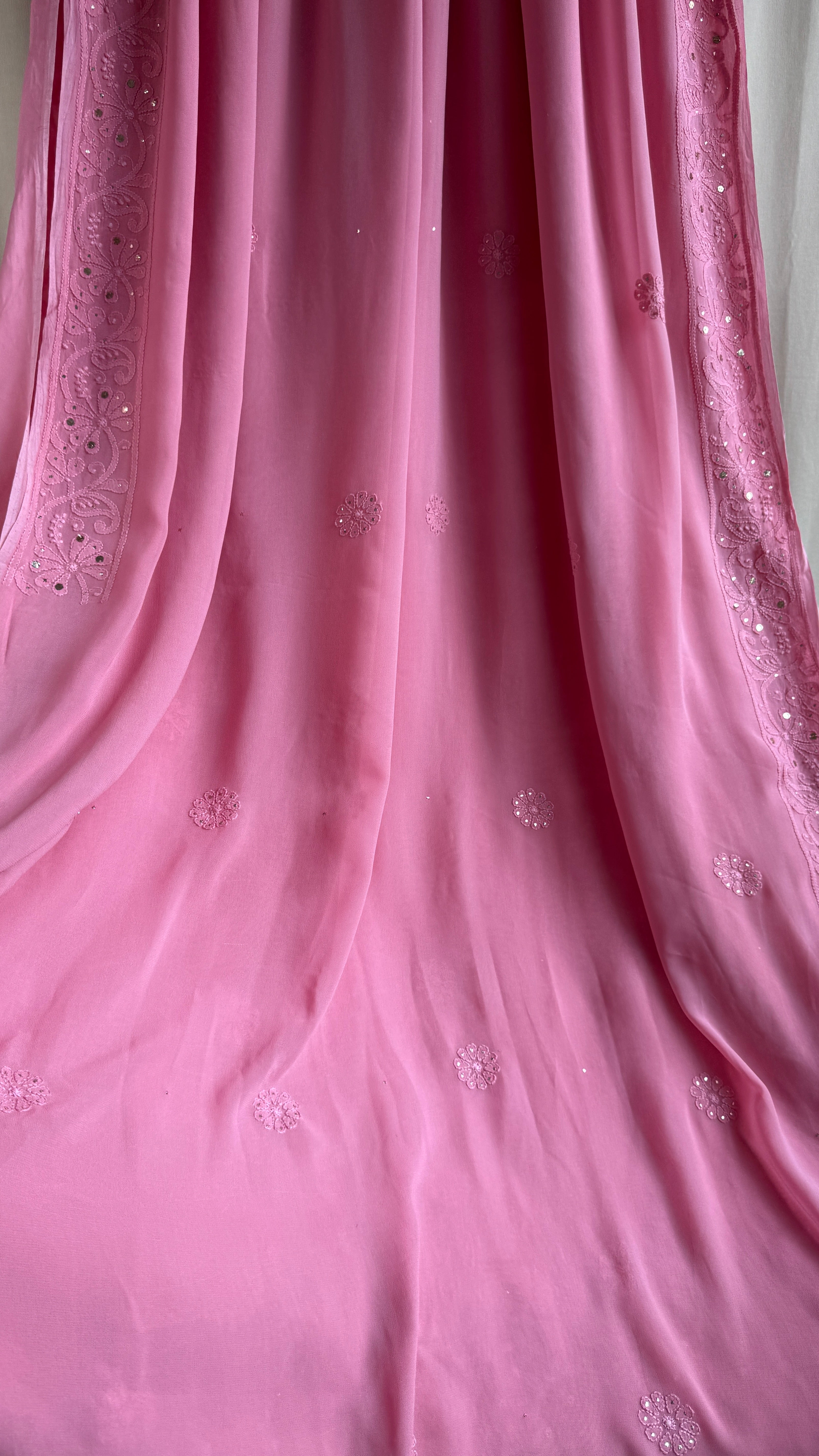 Viscose Rosewood Chikankari saree with Mukaish Work