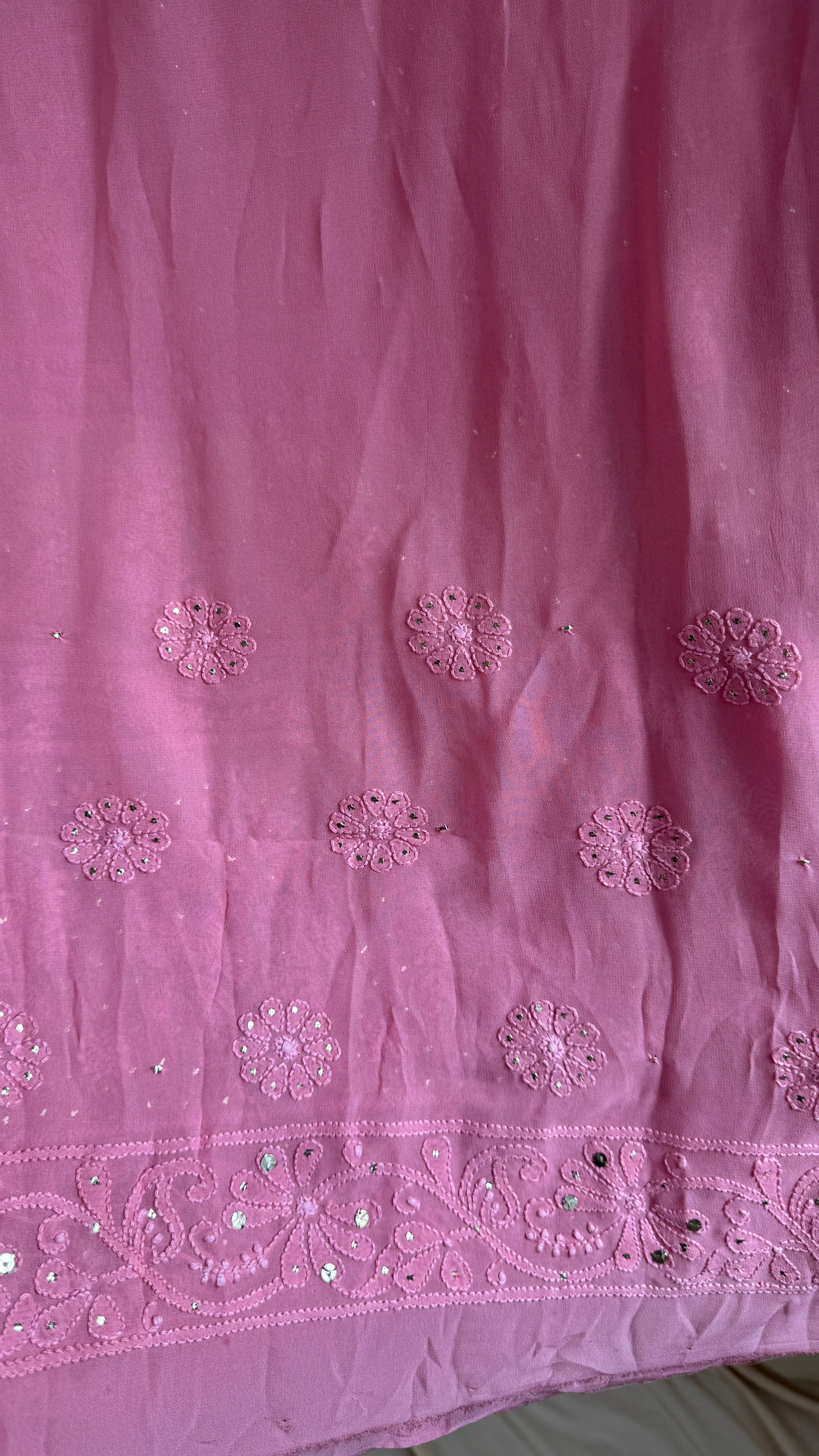 Viscose Rosewood Chikankari saree with Mukaish Work