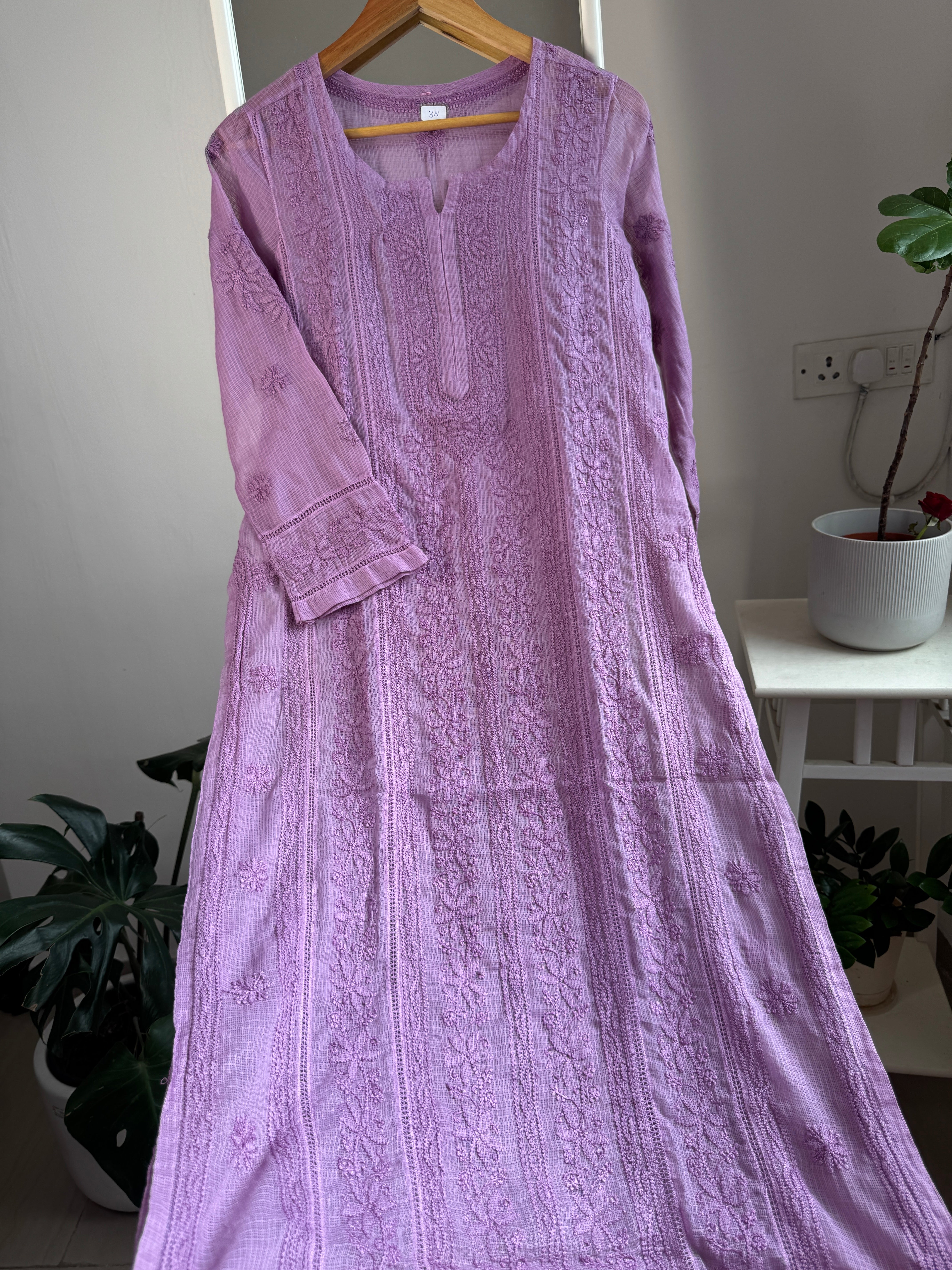 Kota Soft Cotton Chikankari Kurti - Lilac - CHAND Collection ARIAA CHIKANKARI 