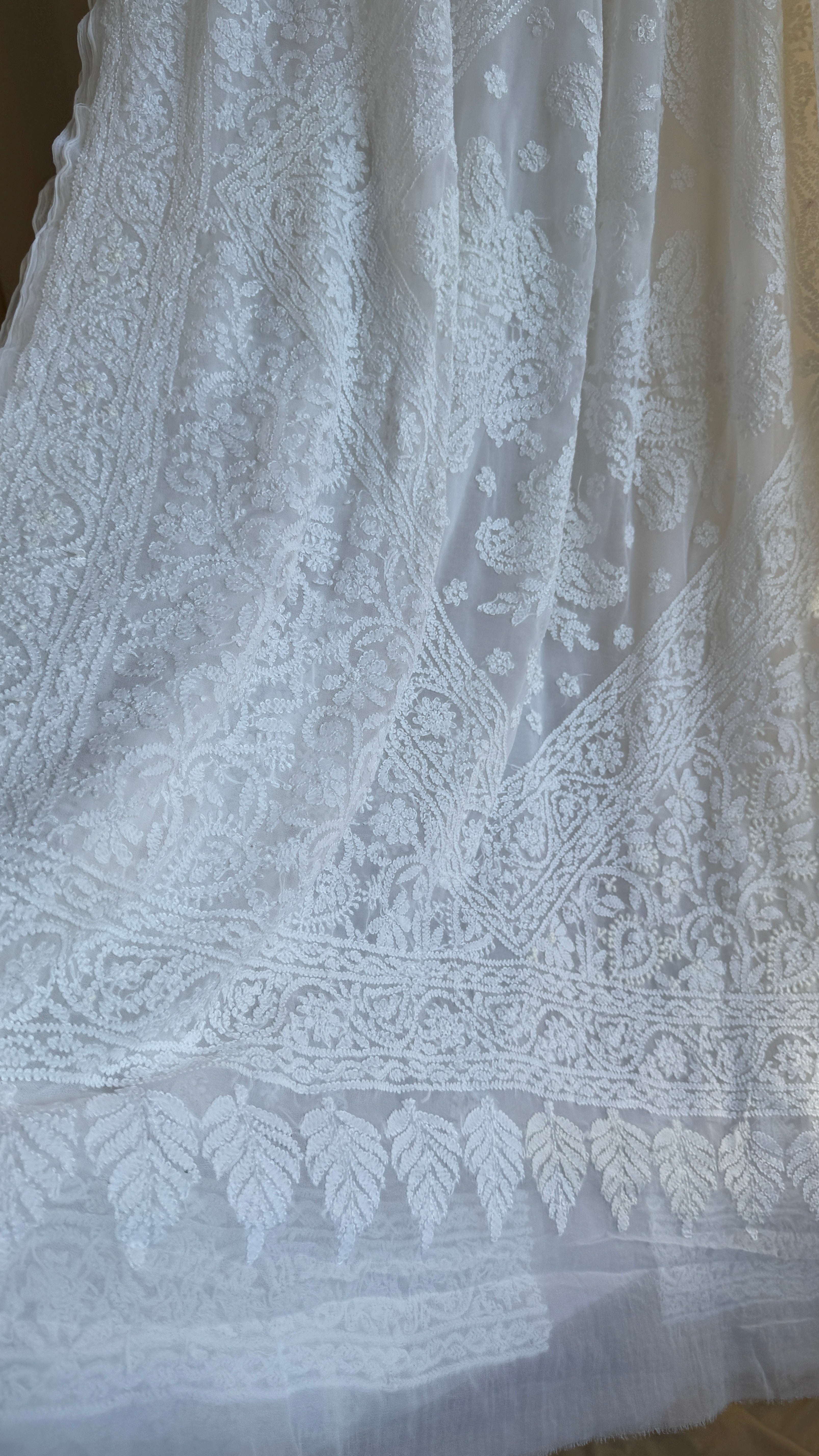 Georgette Chikankari saree in White