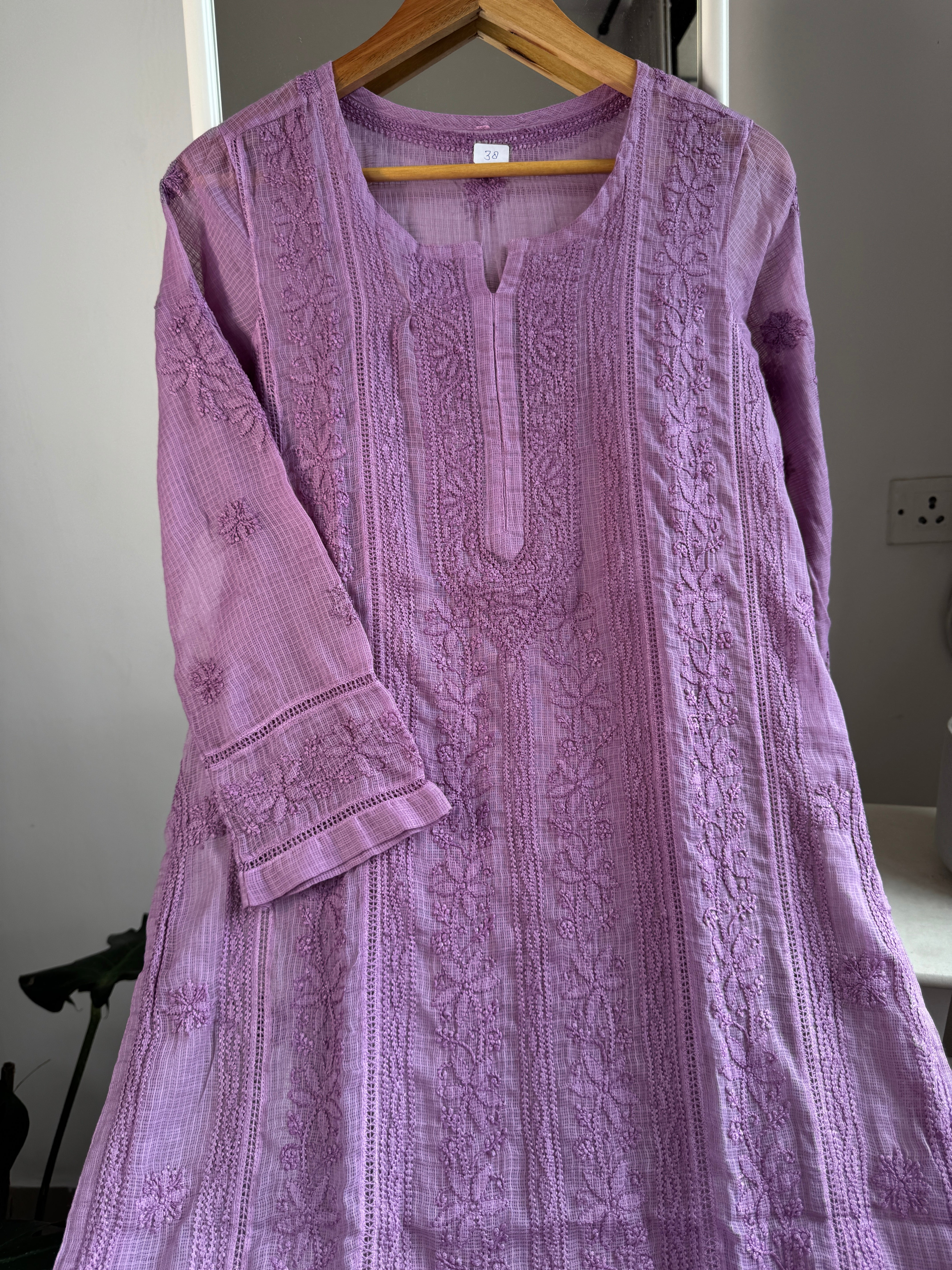Kota Soft Cotton Chikankari Kurti - Lilac - CHAND Collection ARIAA CHIKANKARI 