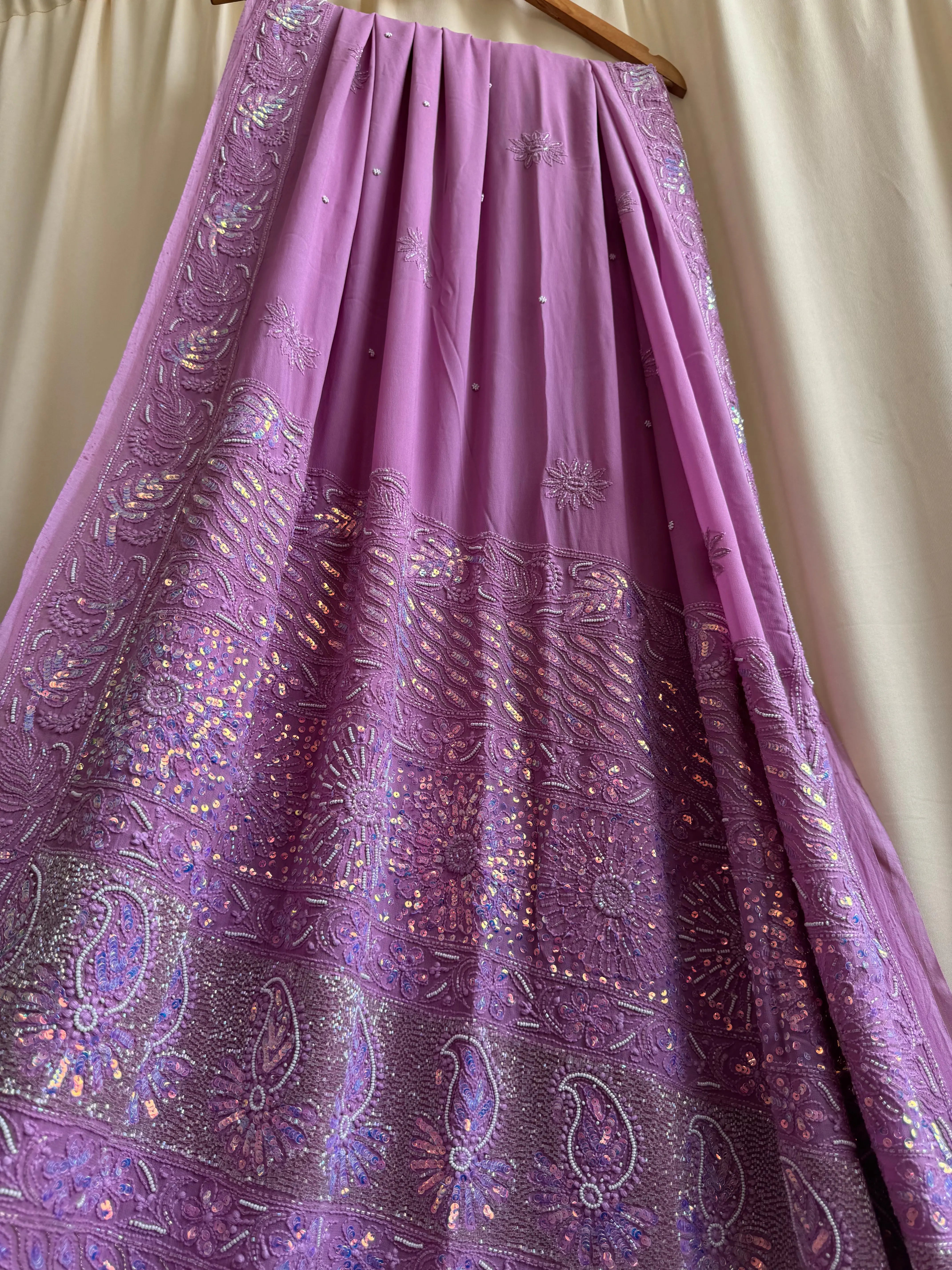 Viscose Chikankari saree with Pearl embellishments- Purple ARIAA CHIKANKARI 