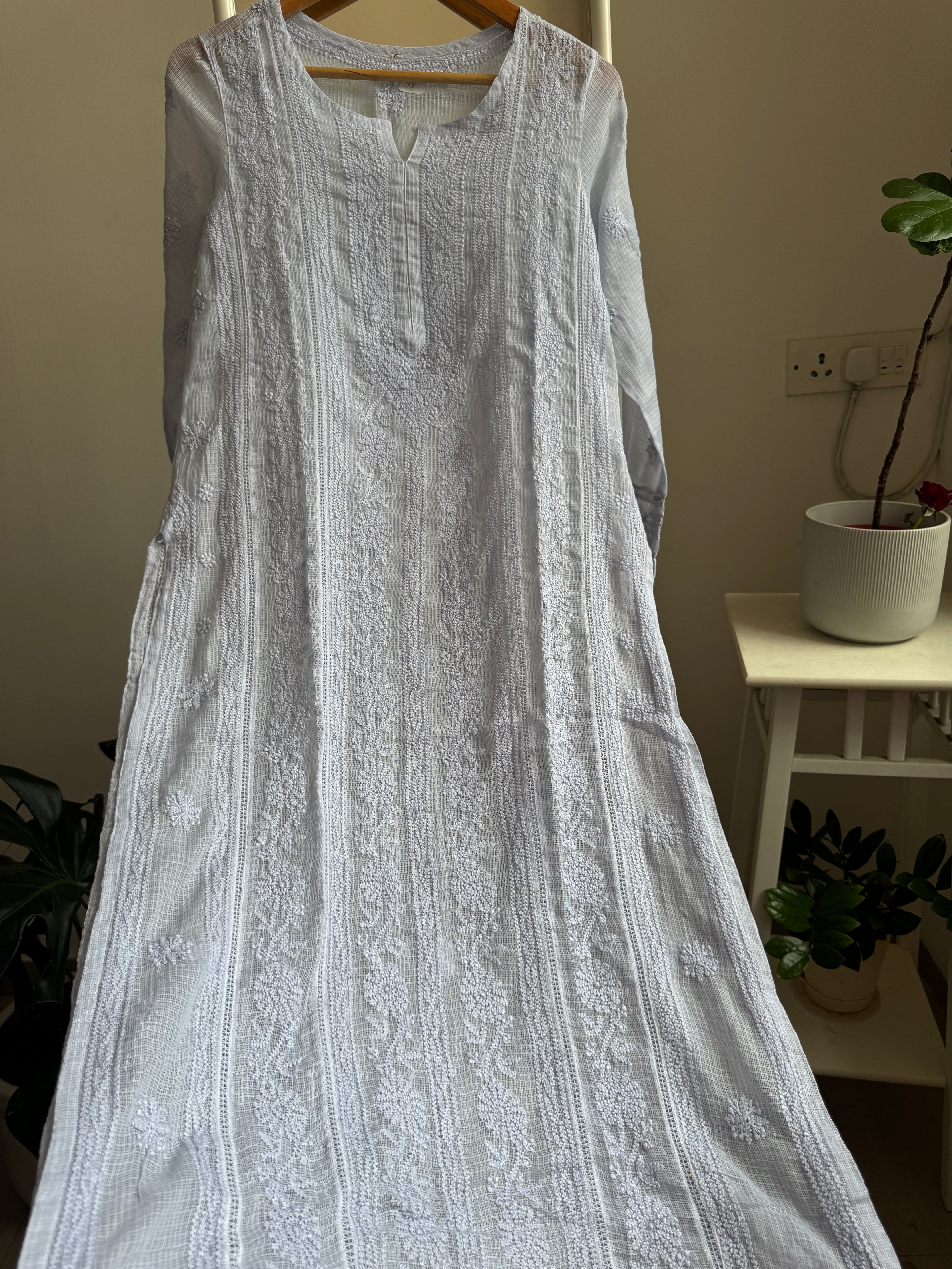 Kota Soft Cotton Chikankari Kurti - Grey - CHAND Collection ARIAA CHIKANKARI 