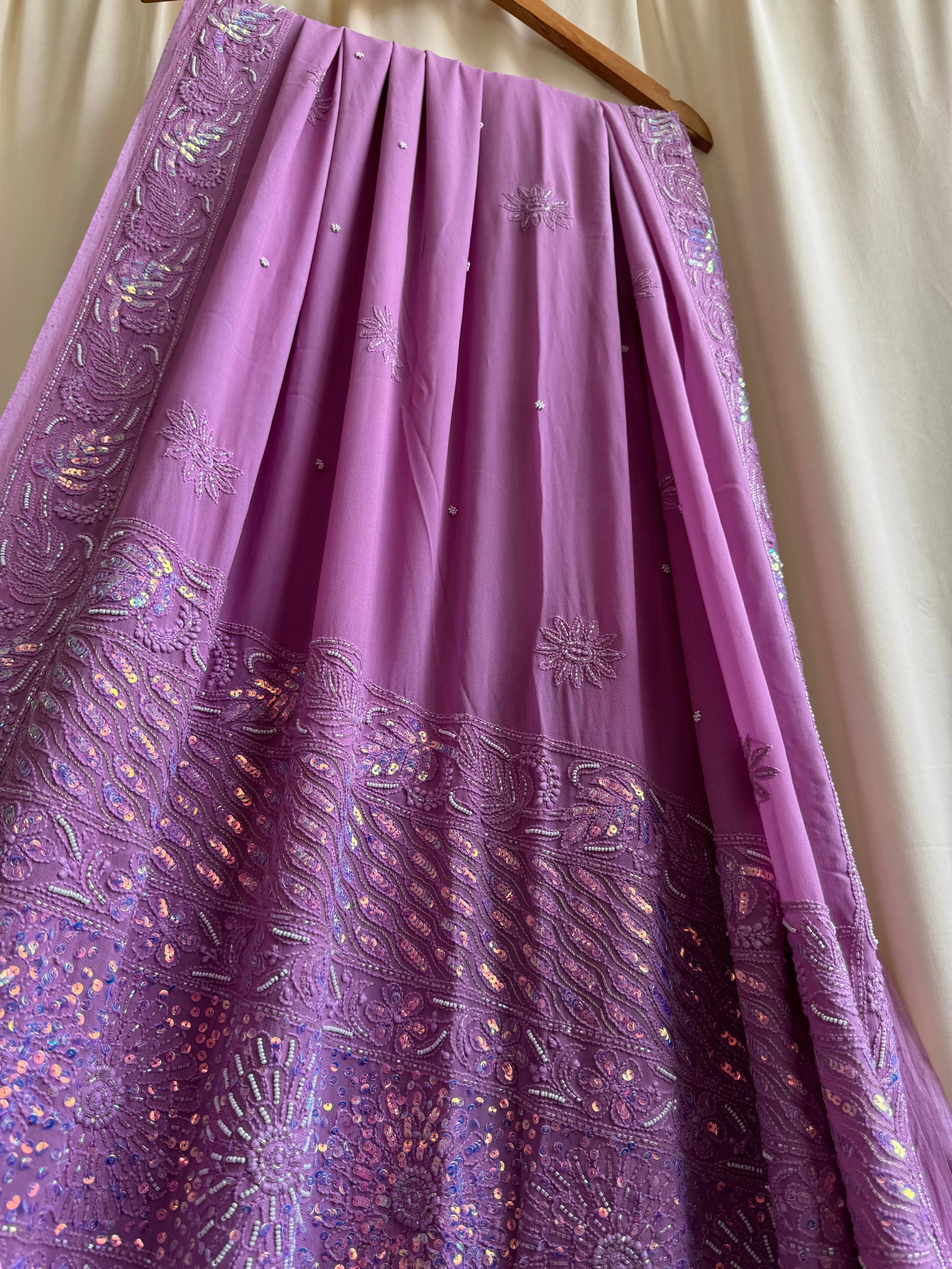 Viscose Chikankari saree with Pearl embellishments- Purple ARIAA CHIKANKARI 