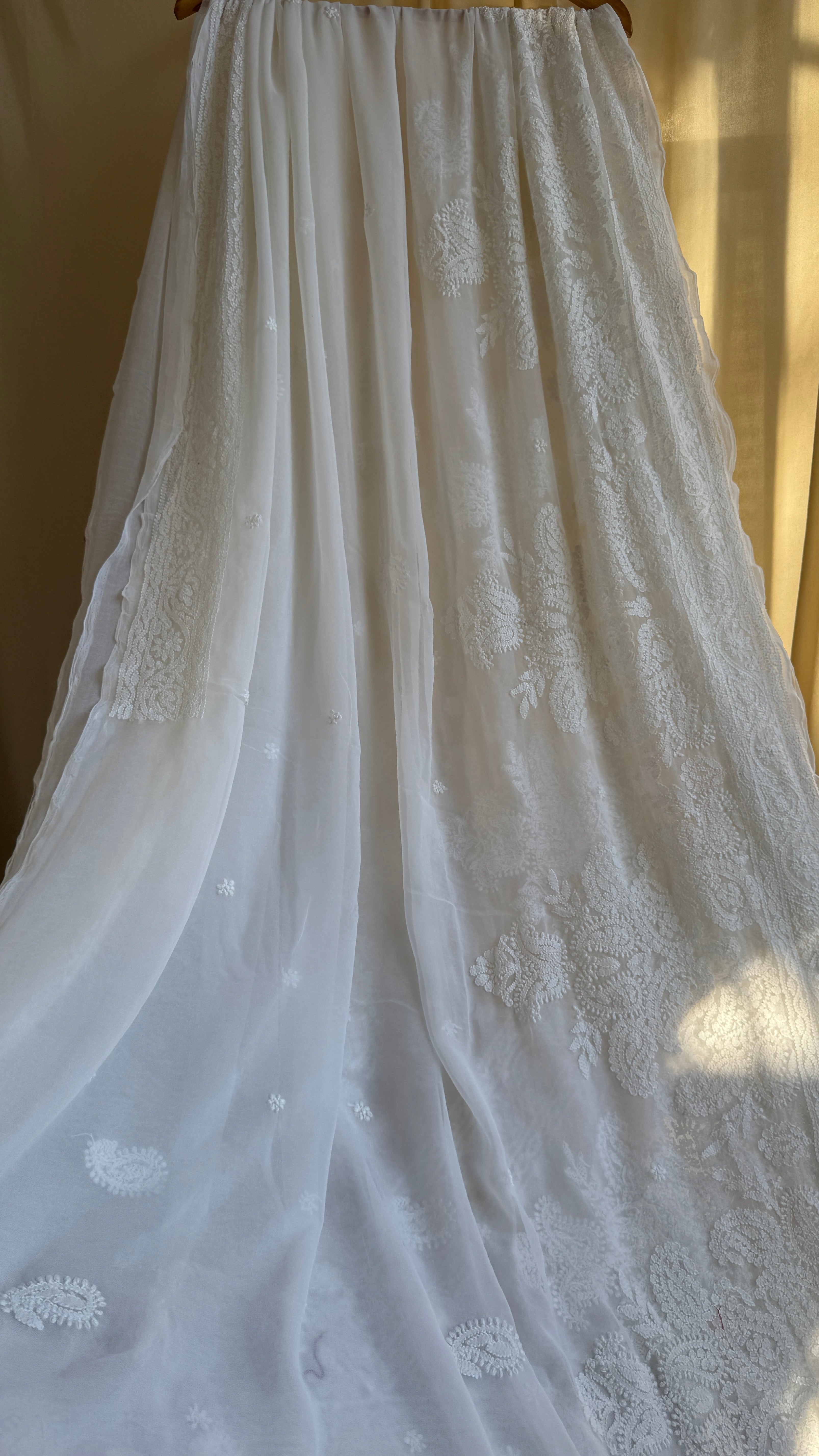 Georgette Chikankari saree in White