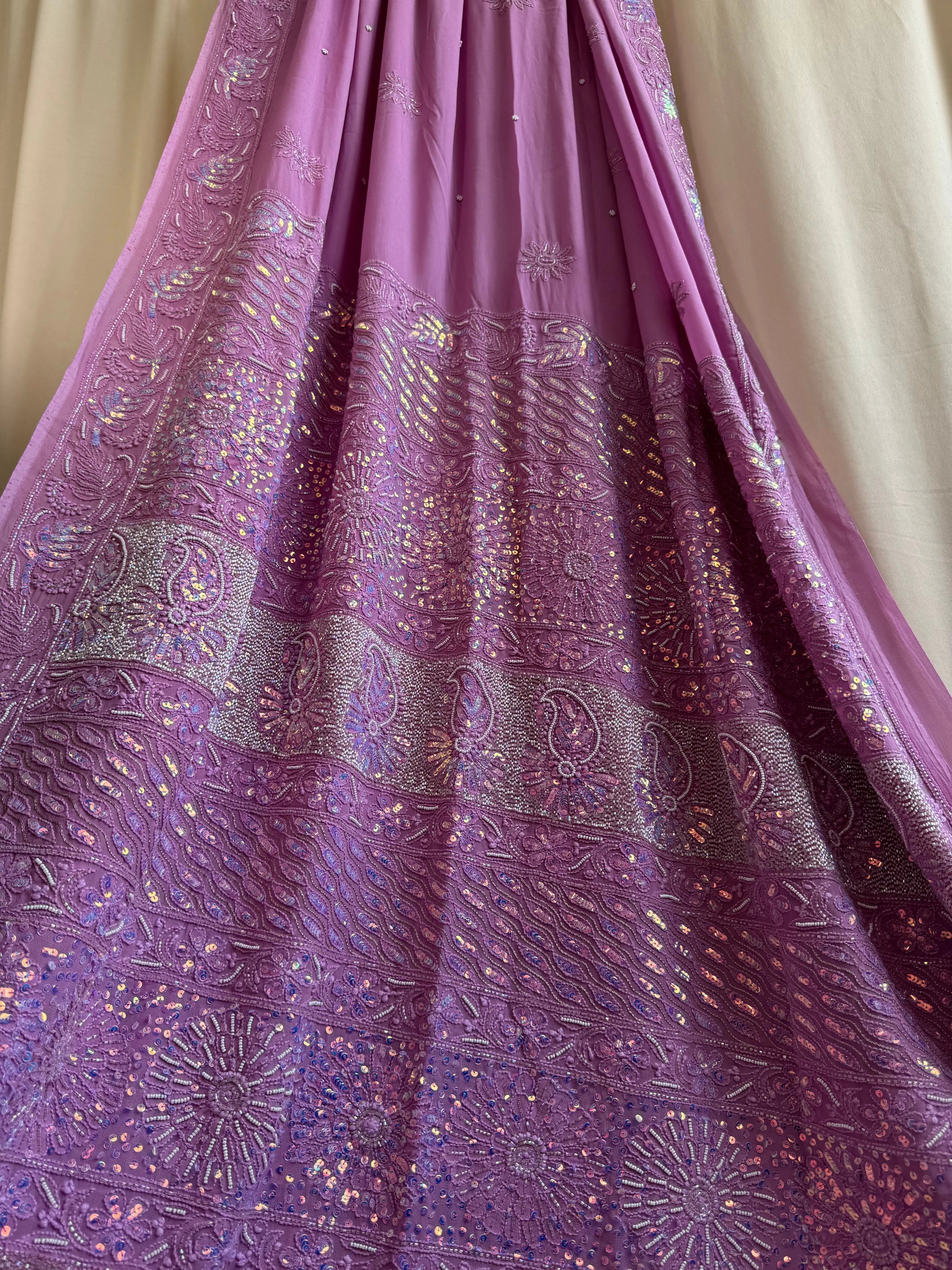 Viscose Chikankari saree with Pearl embellishments- Purple ARIAA CHIKANKARI 