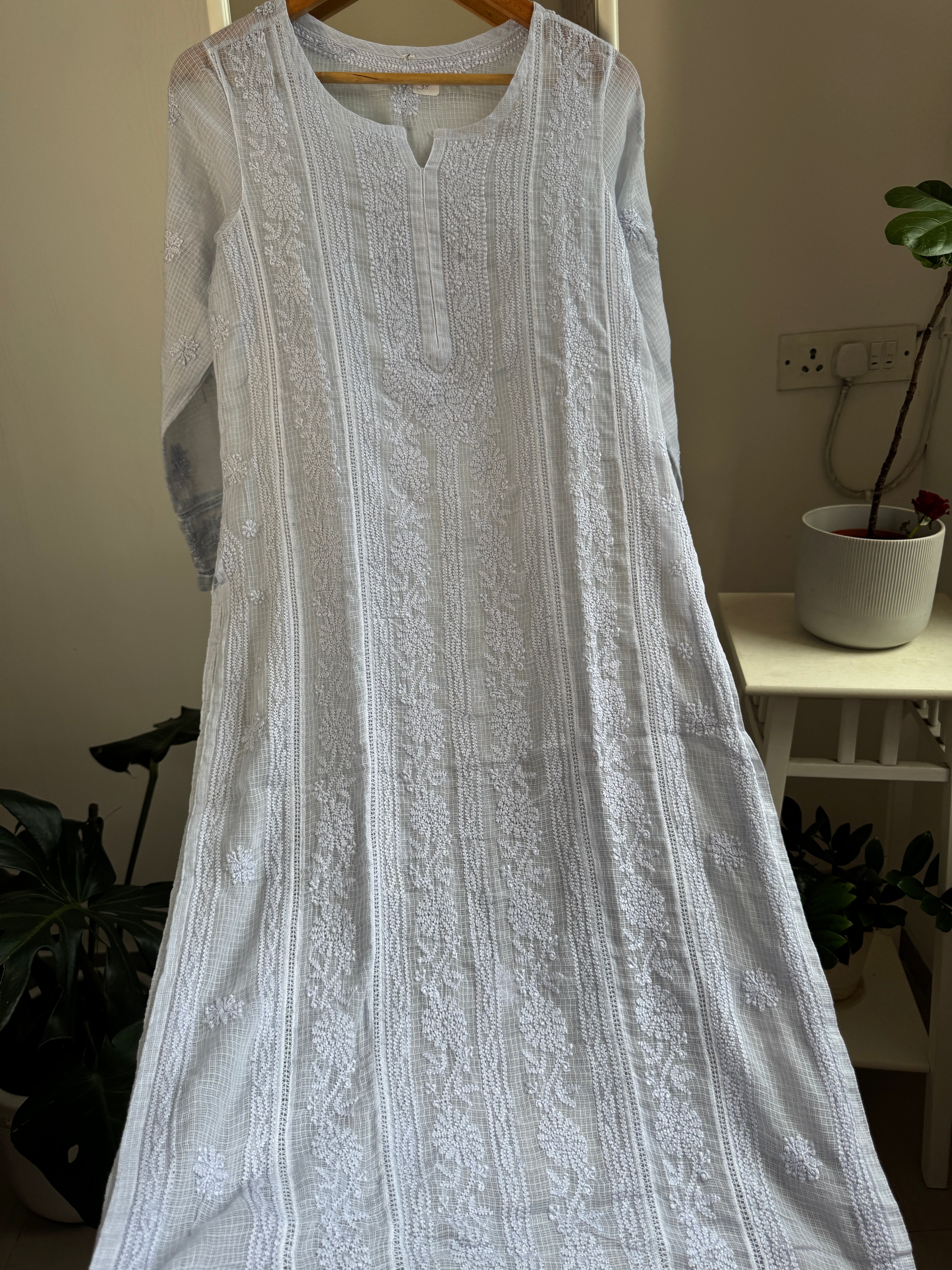 Kota Soft Cotton Chikankari Kurti - Grey - CHAND Collection ARIAA CHIKANKARI 