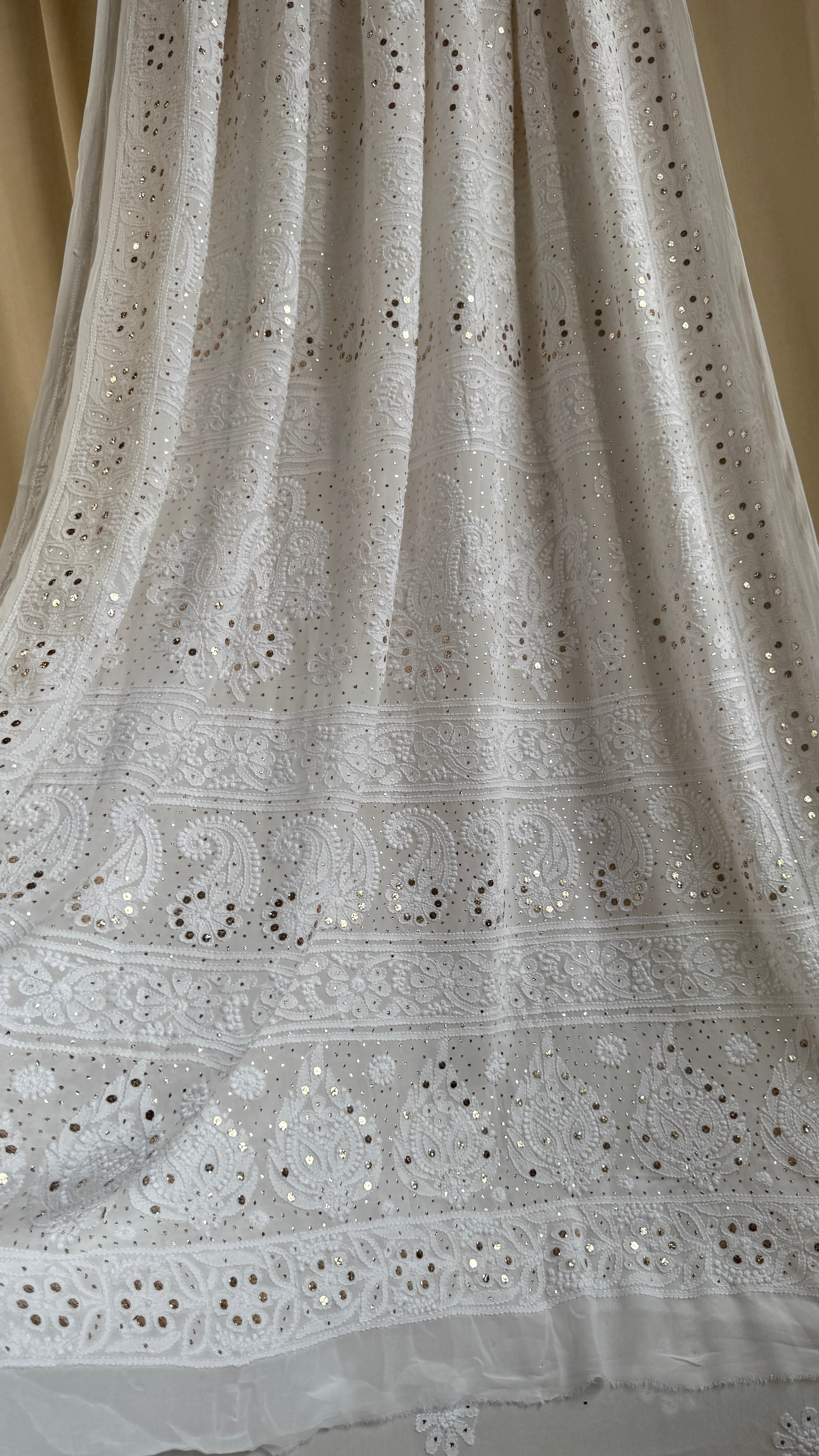 Viscose White Chikankari saree with Mukaish Work