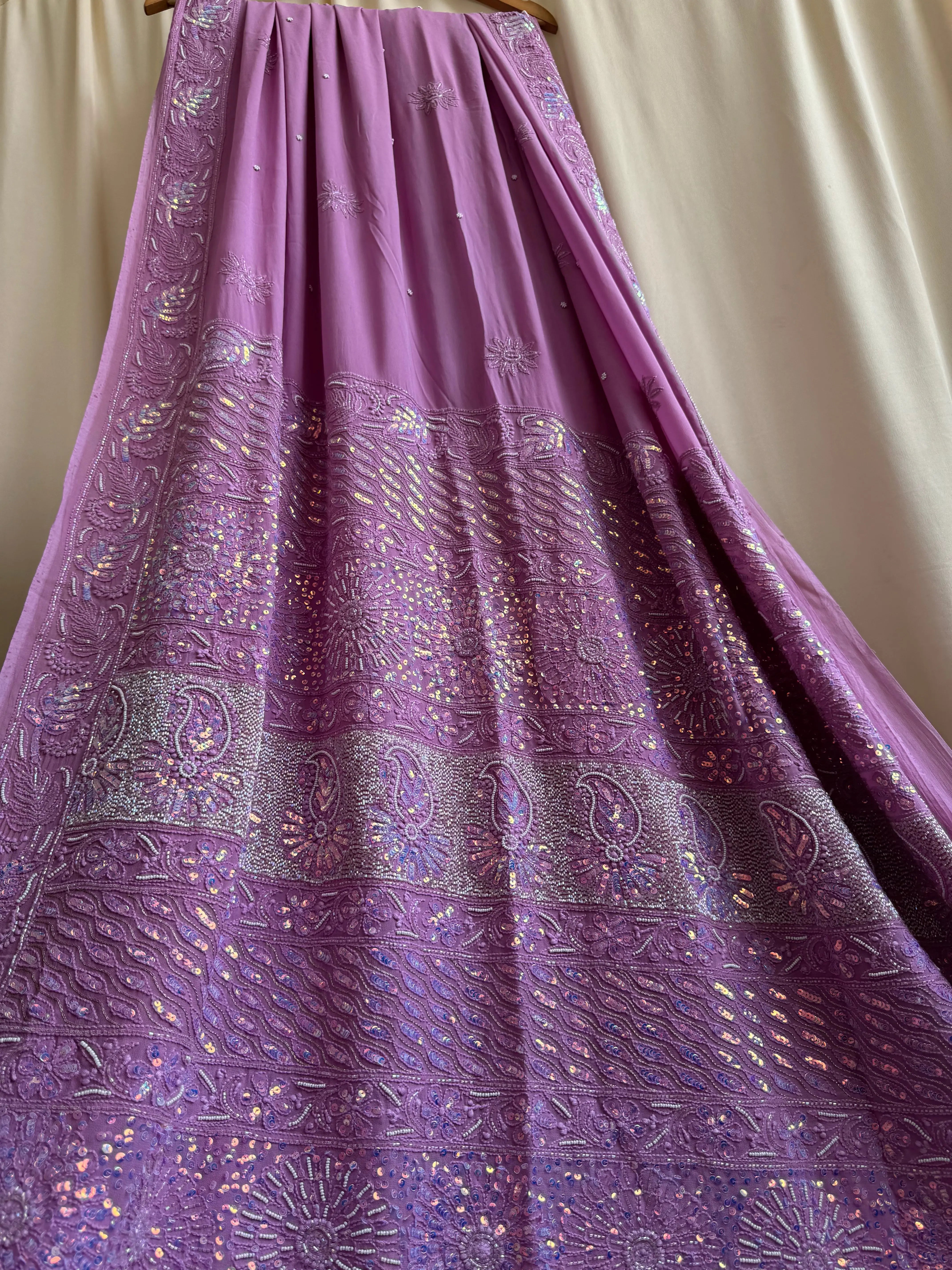 Viscose Chikankari saree with Pearl embellishments- Purple ARIAA CHIKANKARI 