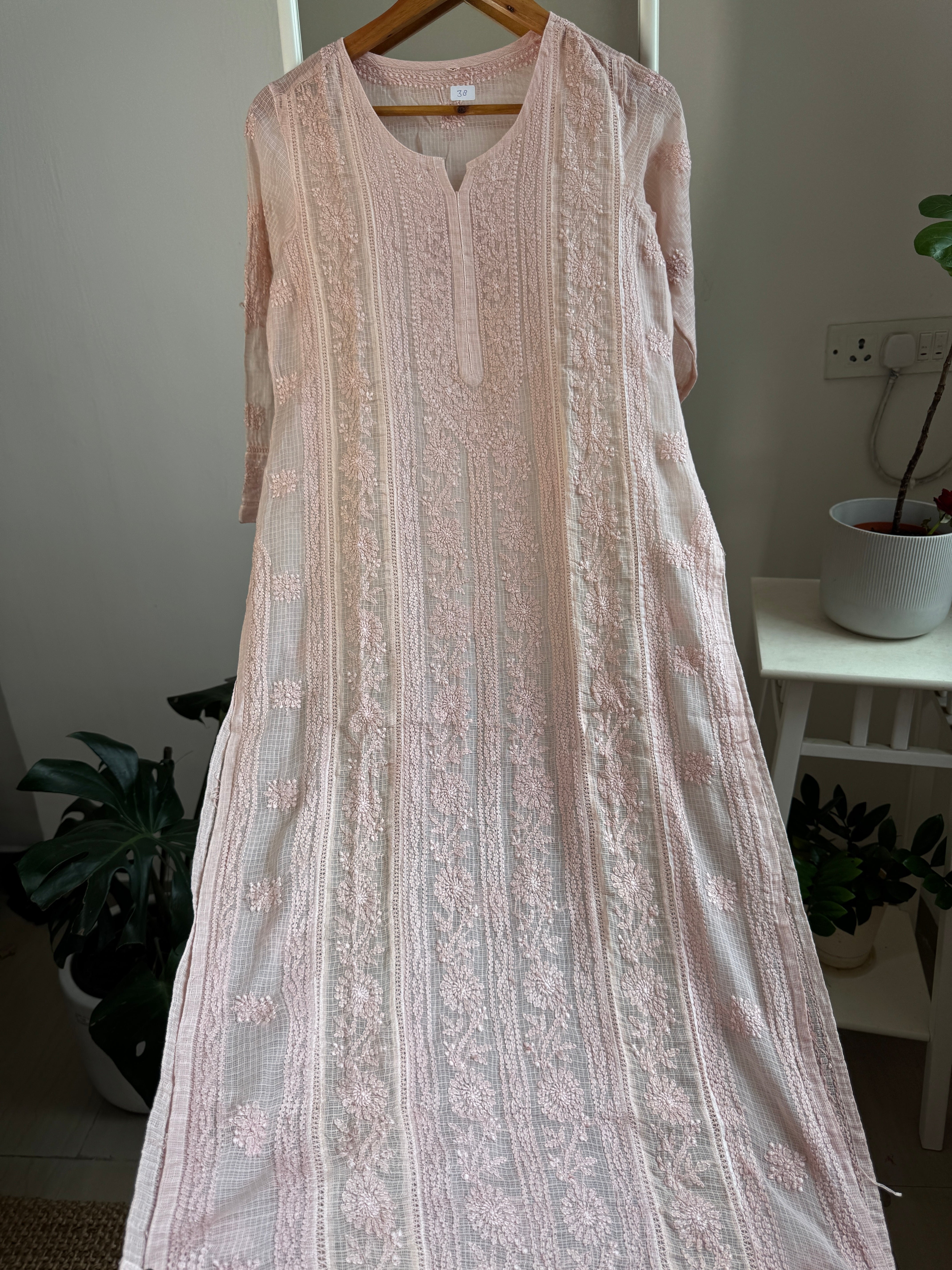Kota Soft Cotton Chikankari Kurti - Nude Pink - CHAND Collection ARIAA CHIKANKARI 