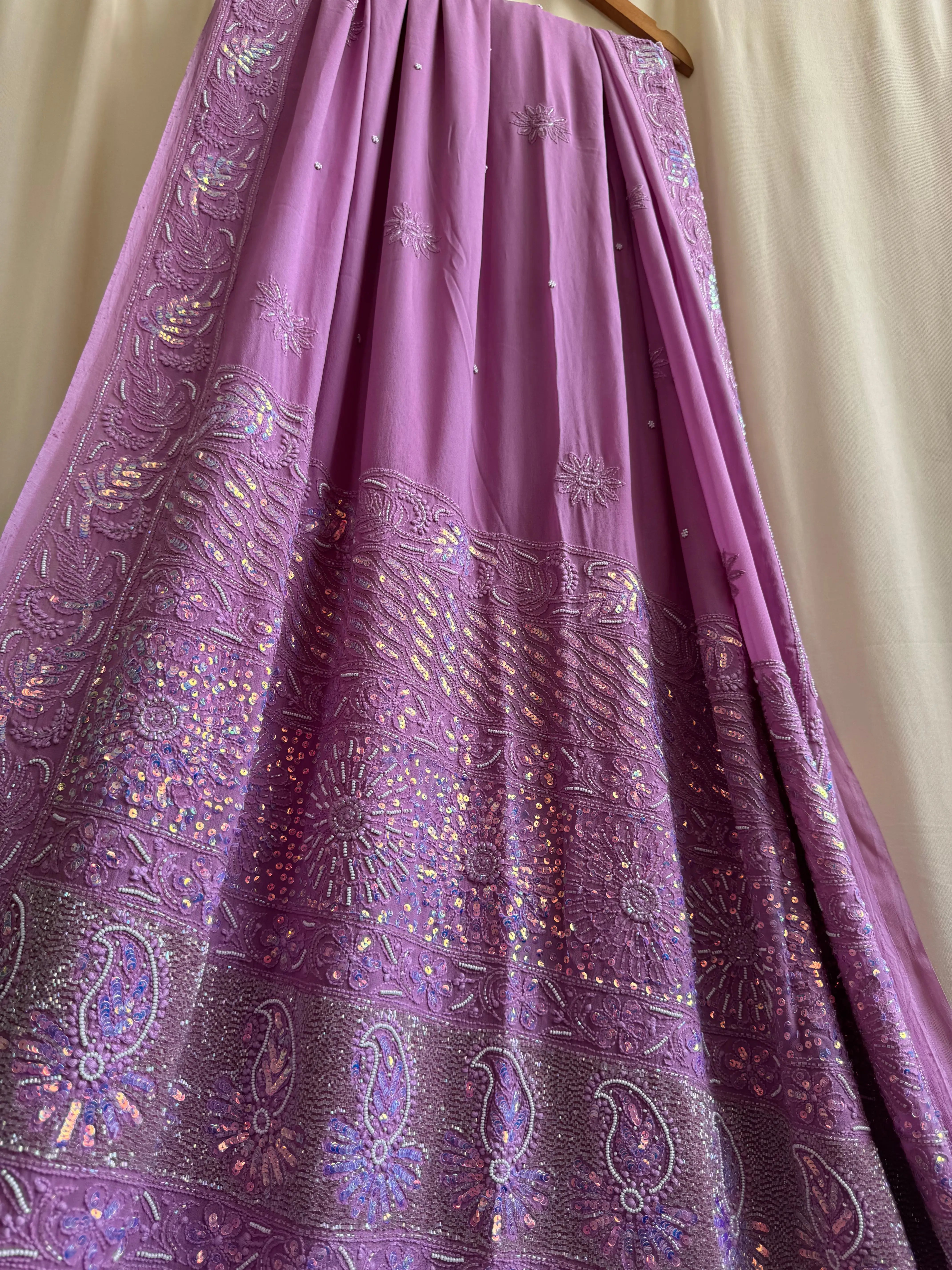 Viscose Chikankari saree with Pearl embellishments- Purple ARIAA CHIKANKARI 