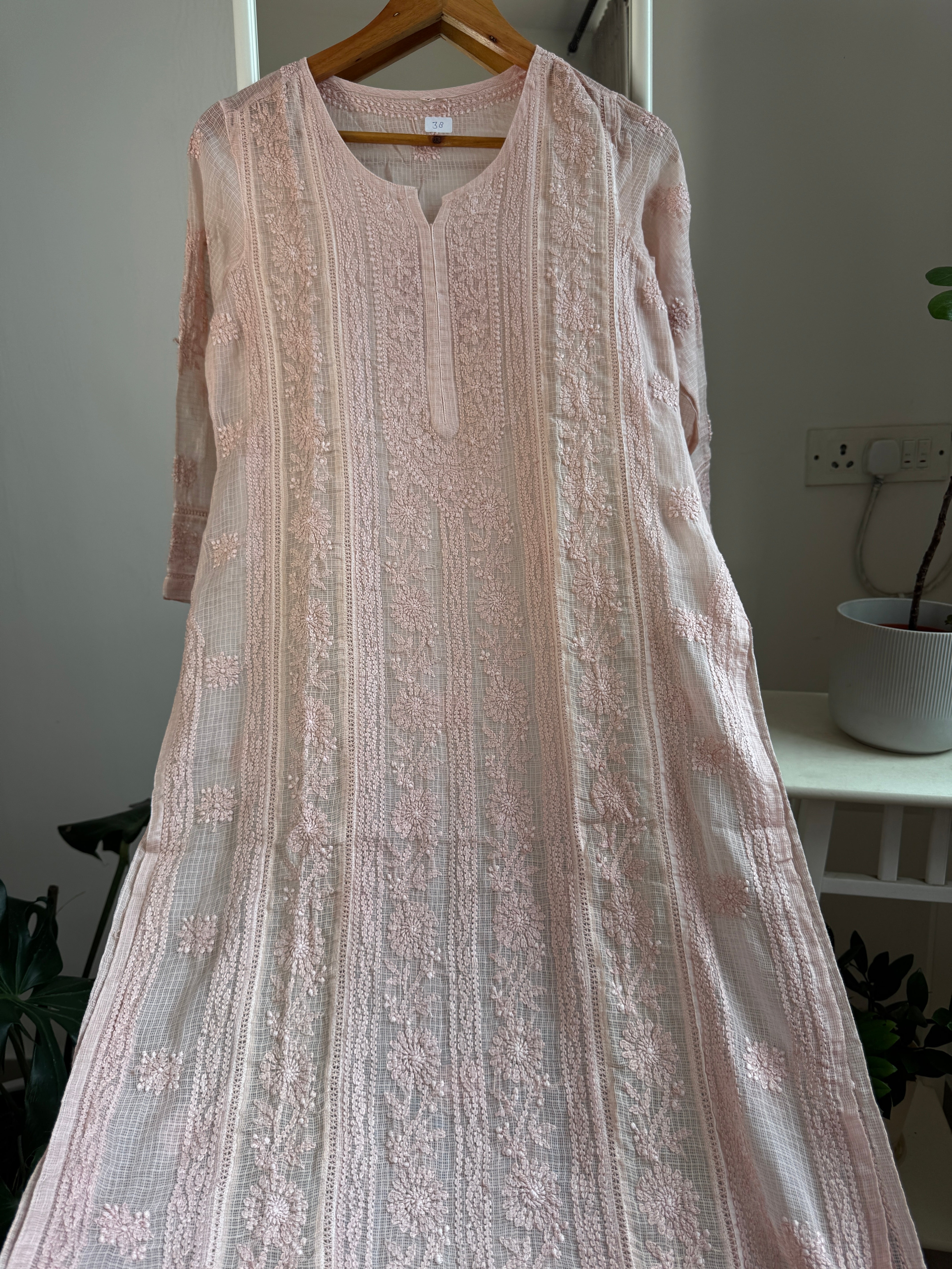 Kota Soft Cotton Chikankari Kurti - Nude Pink - CHAND Collection ARIAA CHIKANKARI 
