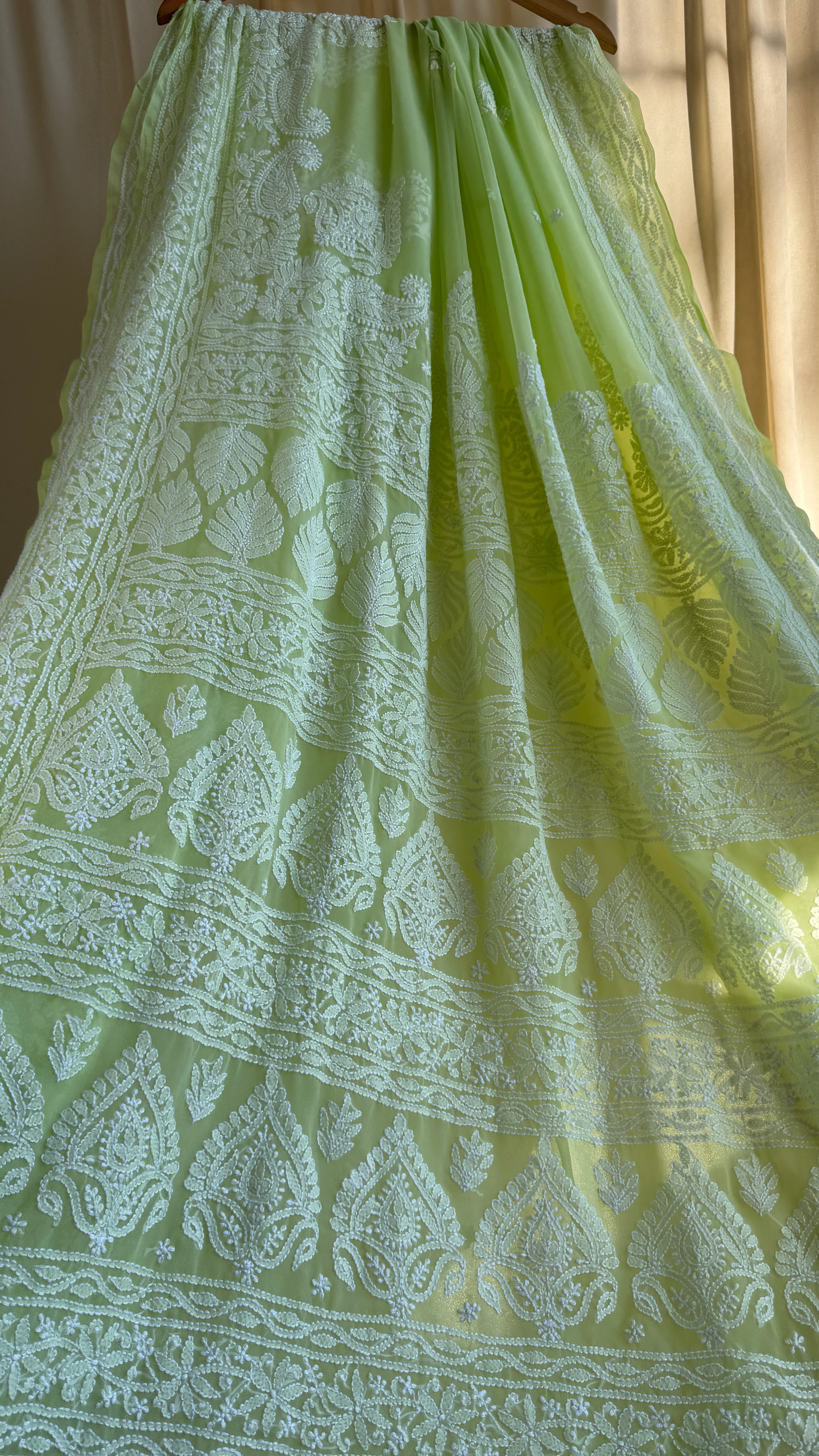 Georgette Chikankari saree in Apple Green