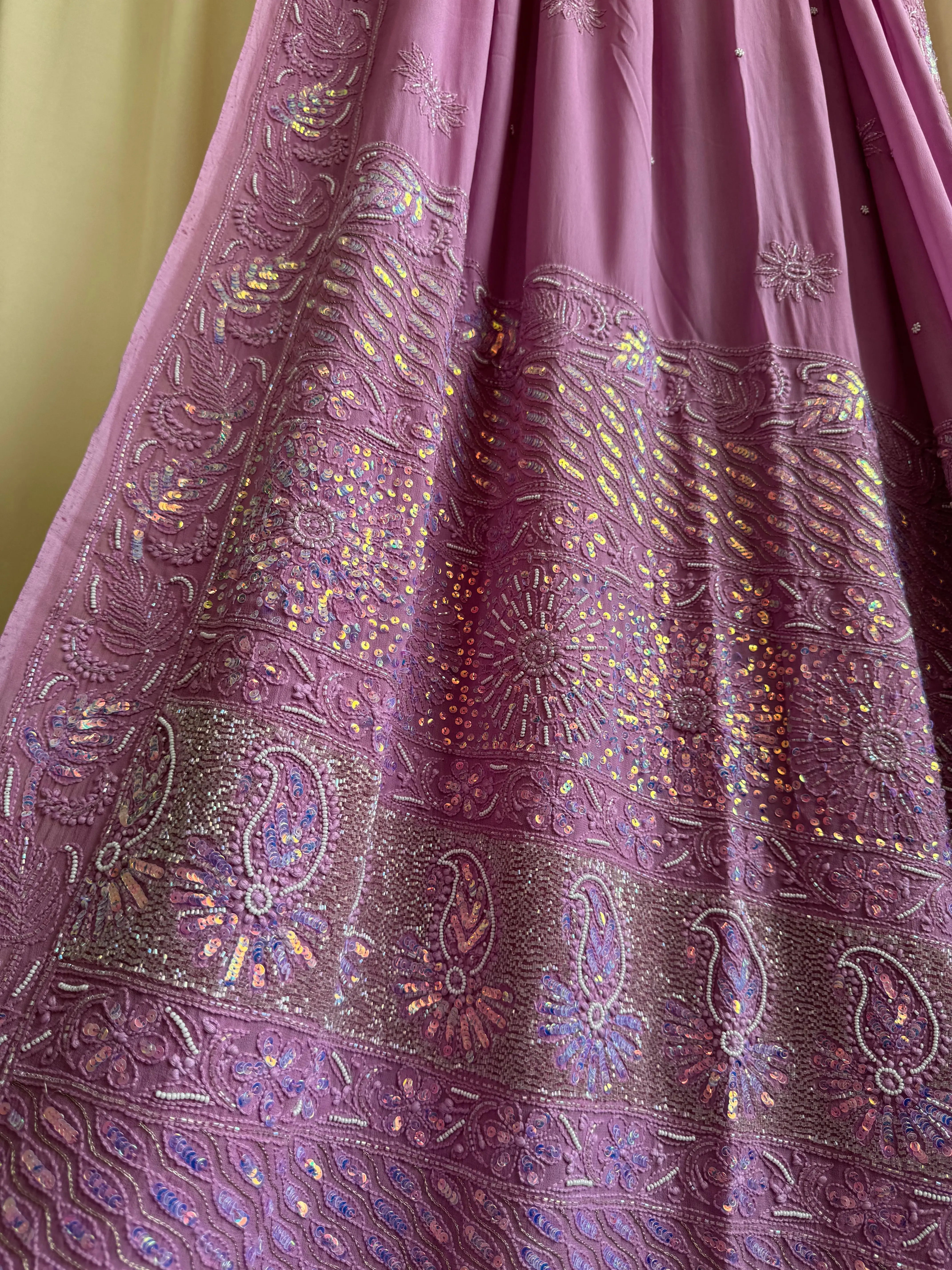 Viscose Chikankari saree with Pearl embellishments- Purple ARIAA CHIKANKARI 