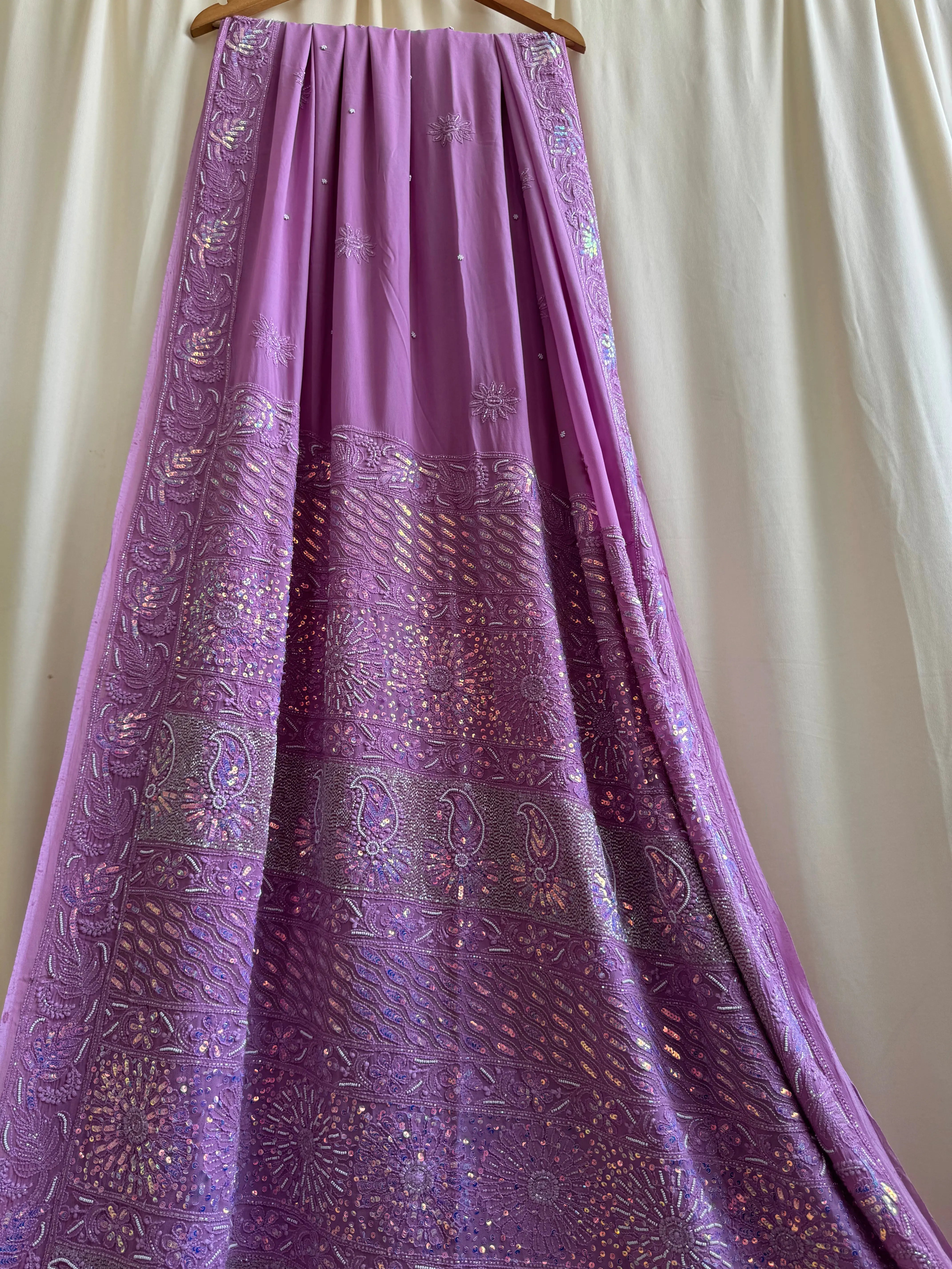 Viscose Chikankari saree with Pearl embellishments- Purple ARIAA CHIKANKARI 