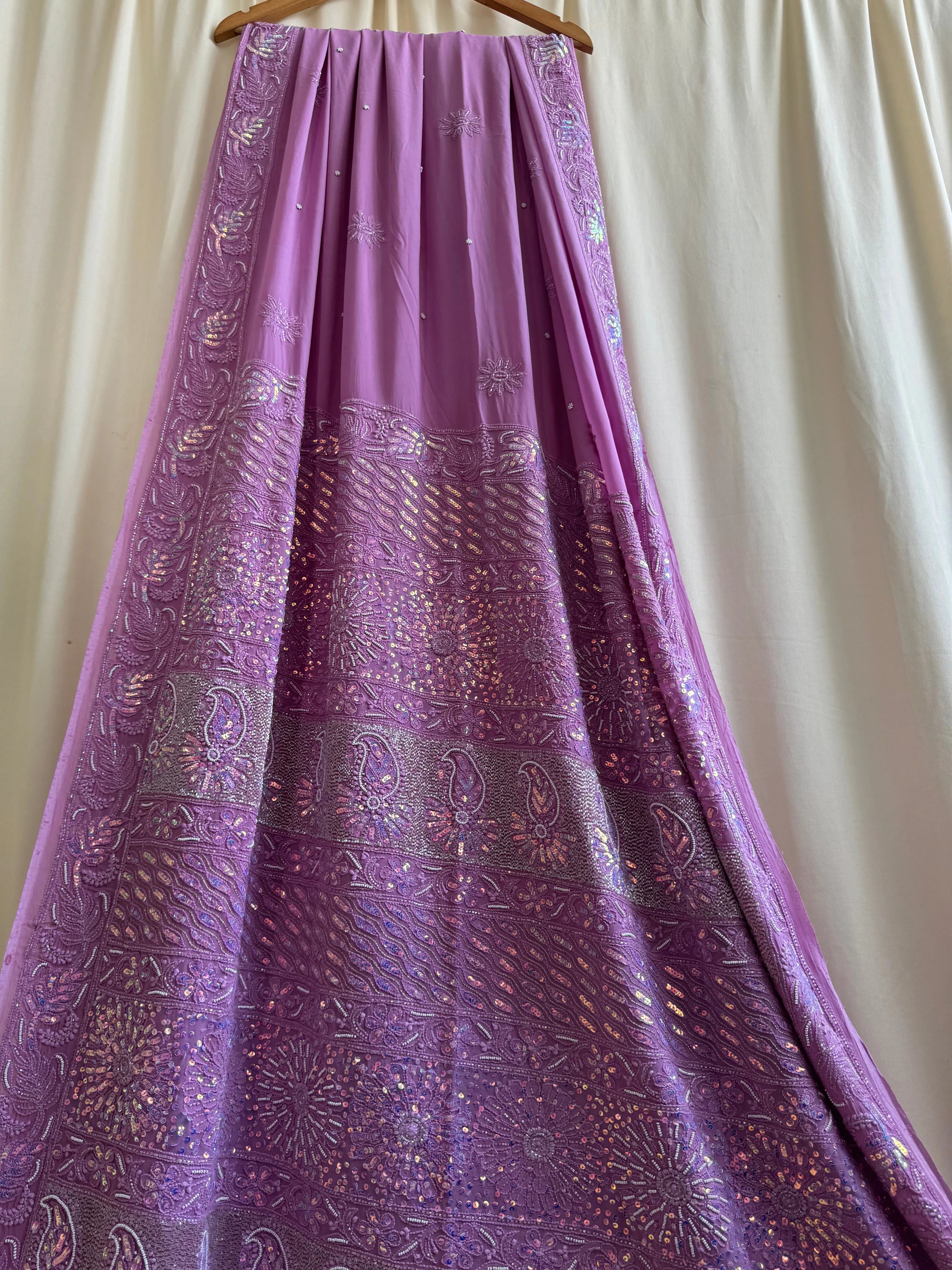 Viscose Chikankari saree with Pearl embellishments- Purple ARIAA CHIKANKARI 