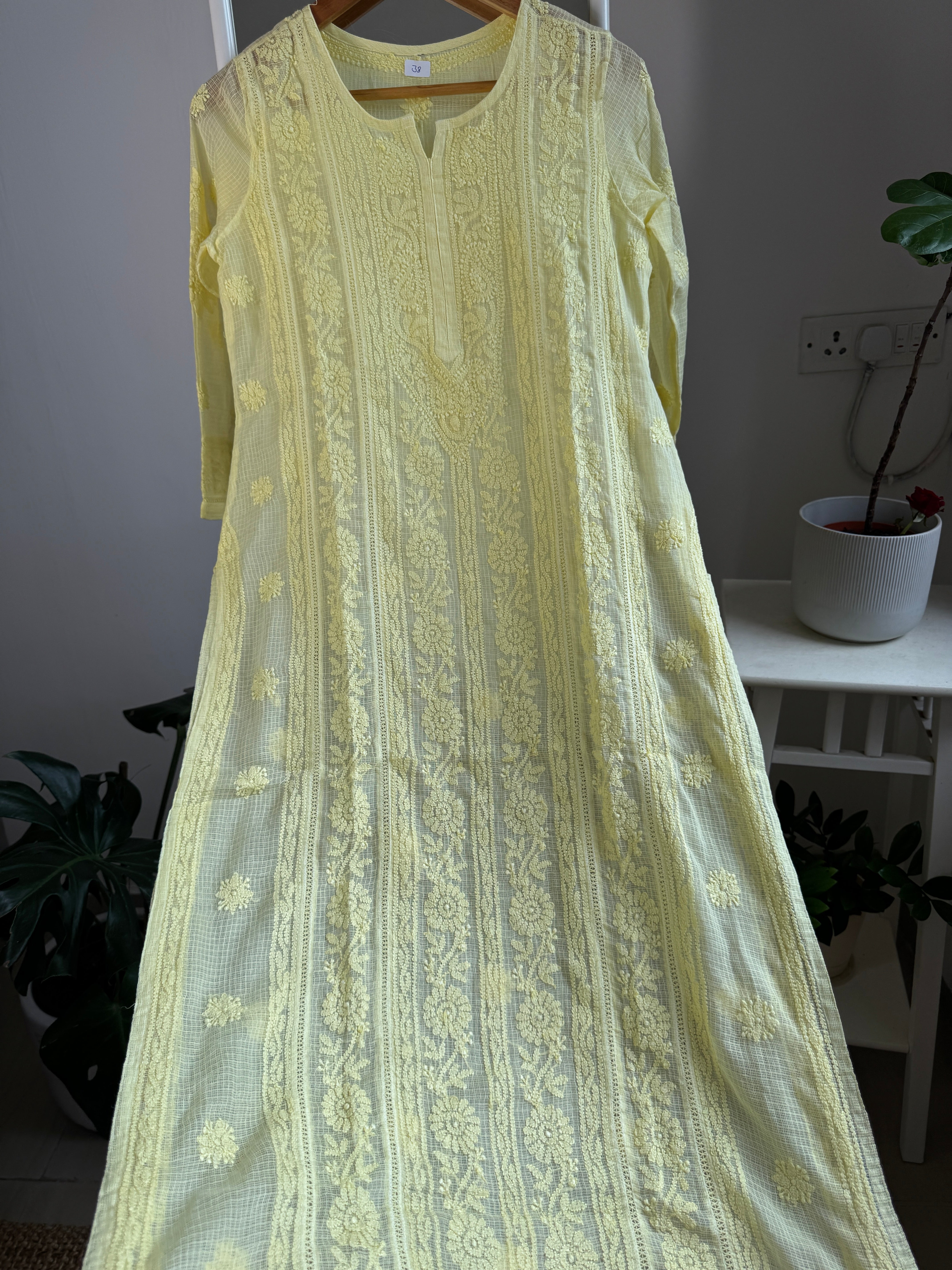 Kota Soft Cotton Chikankari Kurti - Lemon Yellow - CHAND Collection ARIAA CHIKANKARI 