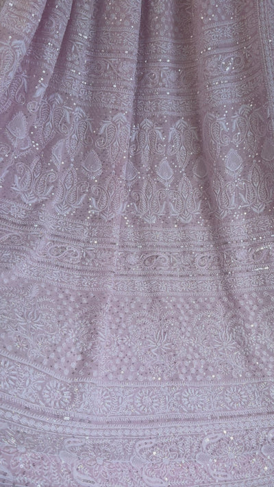 Pure Georgette Lucknow Chikankari Saree with Pearl and Cutdana Detailing from ROOH by AriAA Chikankari