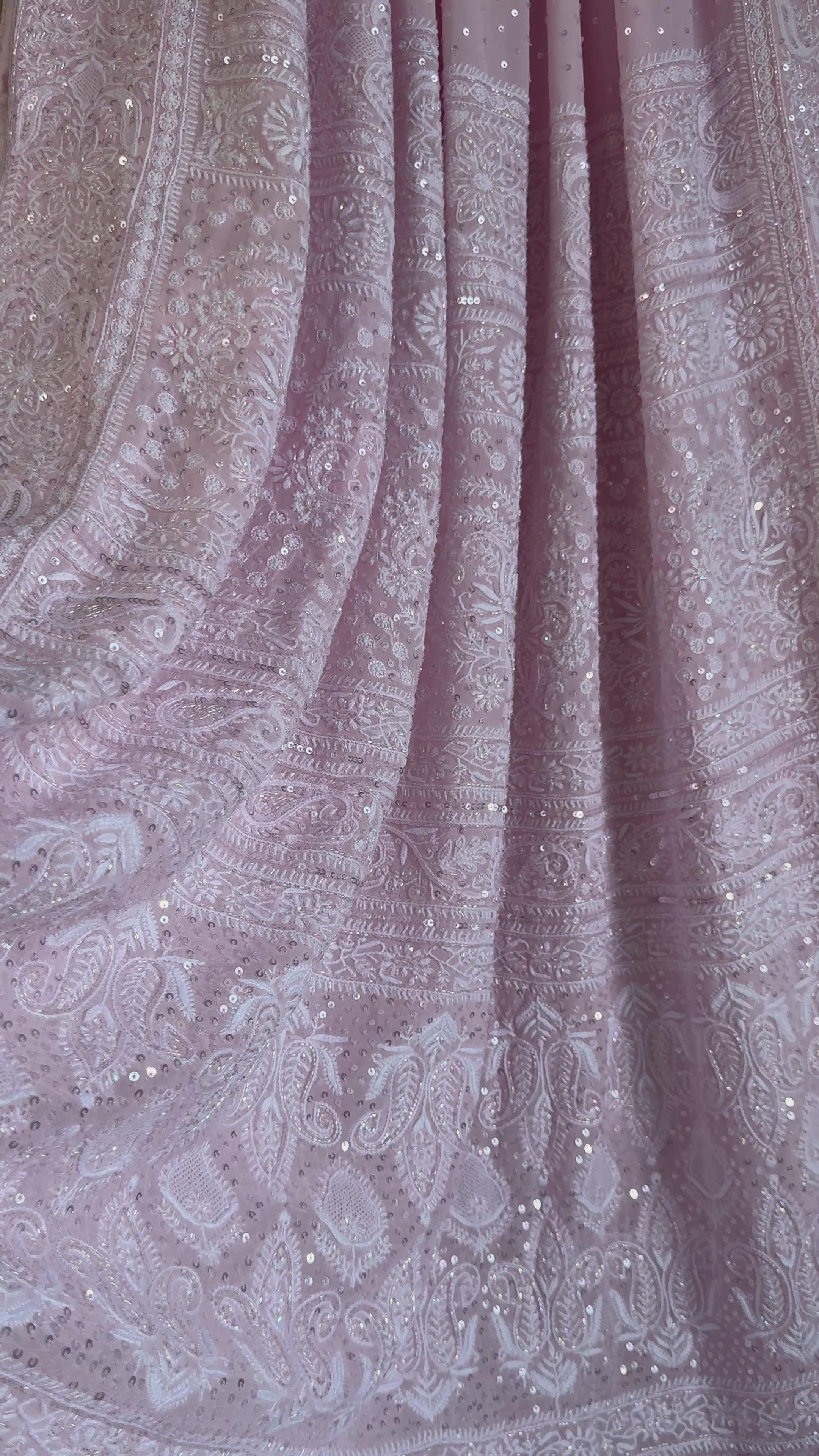 Pure Georgette Lucknow Chikankari Saree with Pearl and Cutdana Detailing from ROOH by AriAA Chikankari