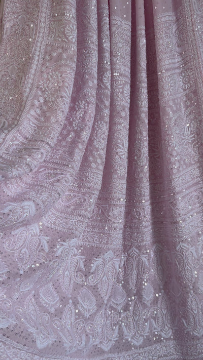Pure Georgette Lucknow Chikankari Saree with Pearl and Cutdana Detailing from ROOH by AriAA Chikankari