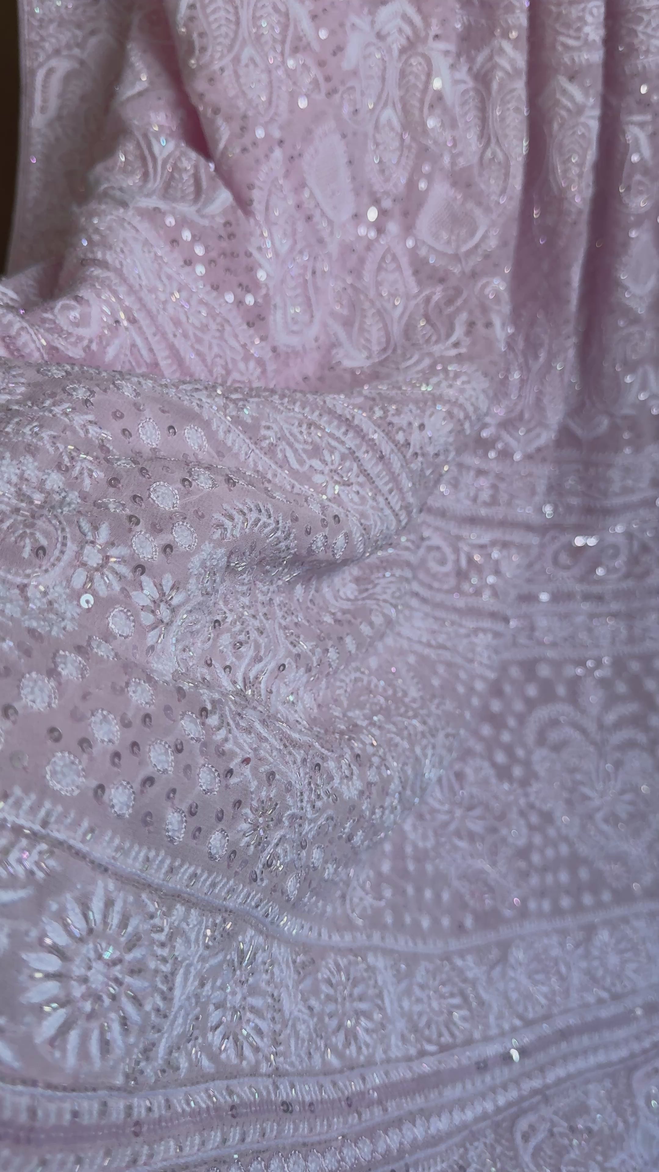 Pure Georgette Lucknow Chikankari Saree with Pearl and Cutdana Detailing from ROOH by AriAA Chikankari