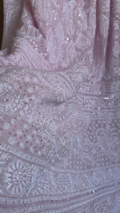 Pure Georgette Lucknow Chikankari Saree with Pearl and Cutdana Detailing from ROOH by AriAA Chikankari