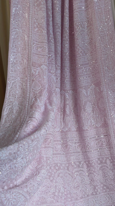 Pure Georgette Lucknow Chikankari Saree with Pearl and Cutdana Detailing from ROOH by AriAA Chikankari